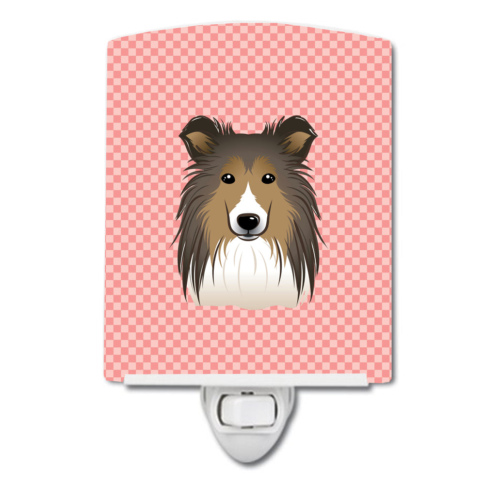 Checkerboard Pink Sheltie Ceramic Night Light BB1242CNL - the-store.com