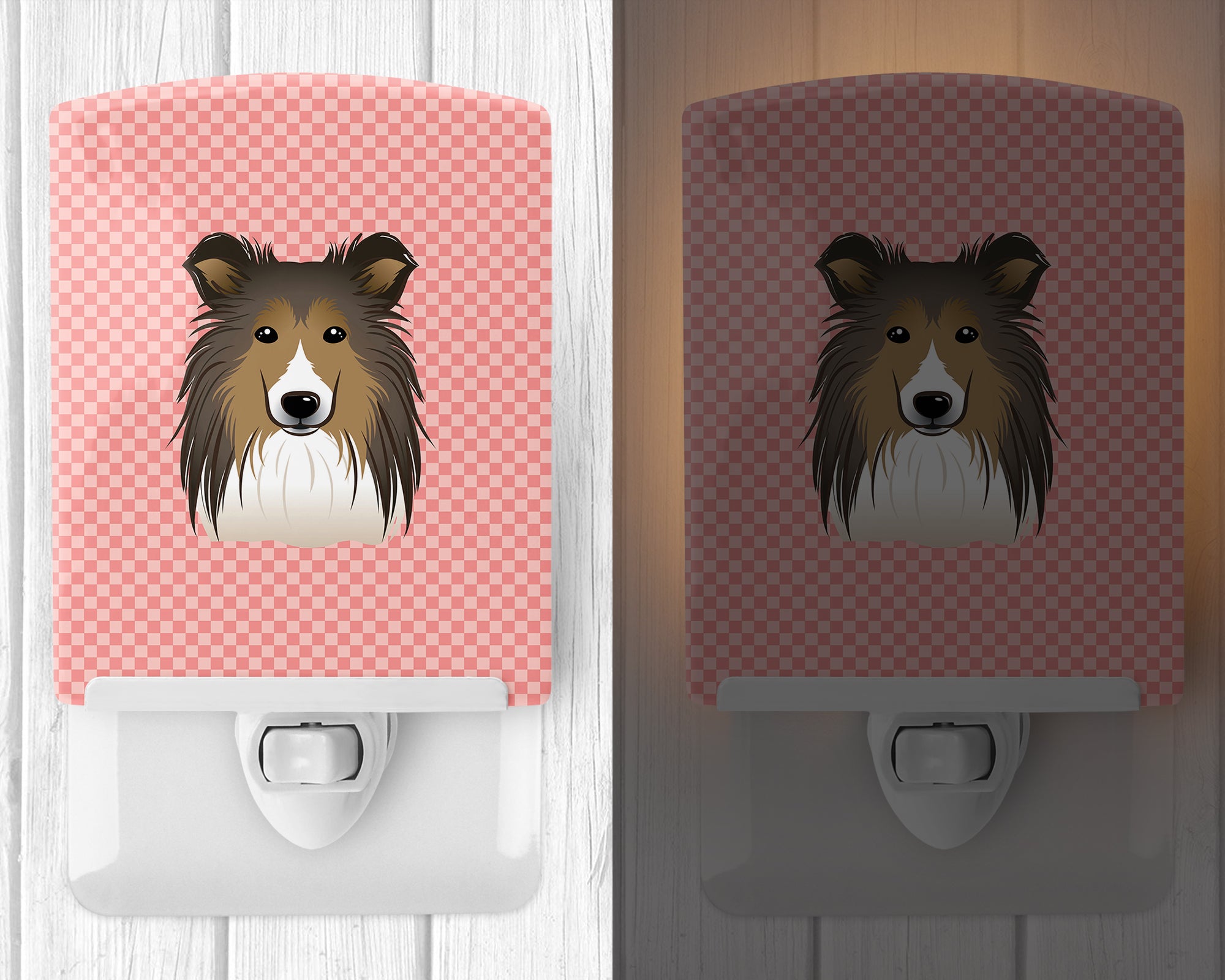 Checkerboard Pink Sheltie Ceramic Night Light BB1242CNL - the-store.com