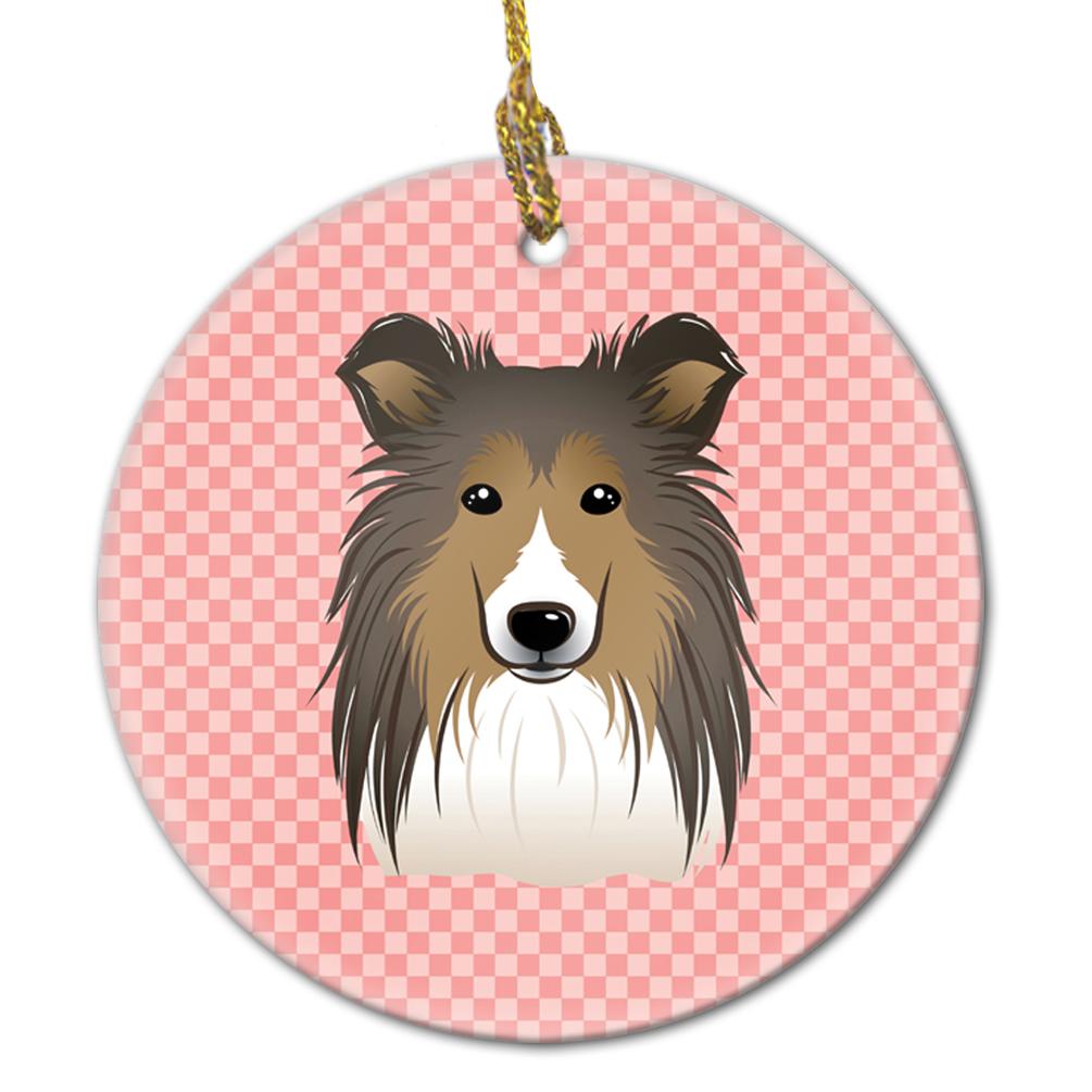 Checkerboard Pink Sheltie Ceramic Ornament BB1242CO1 by Caroline's Treasures