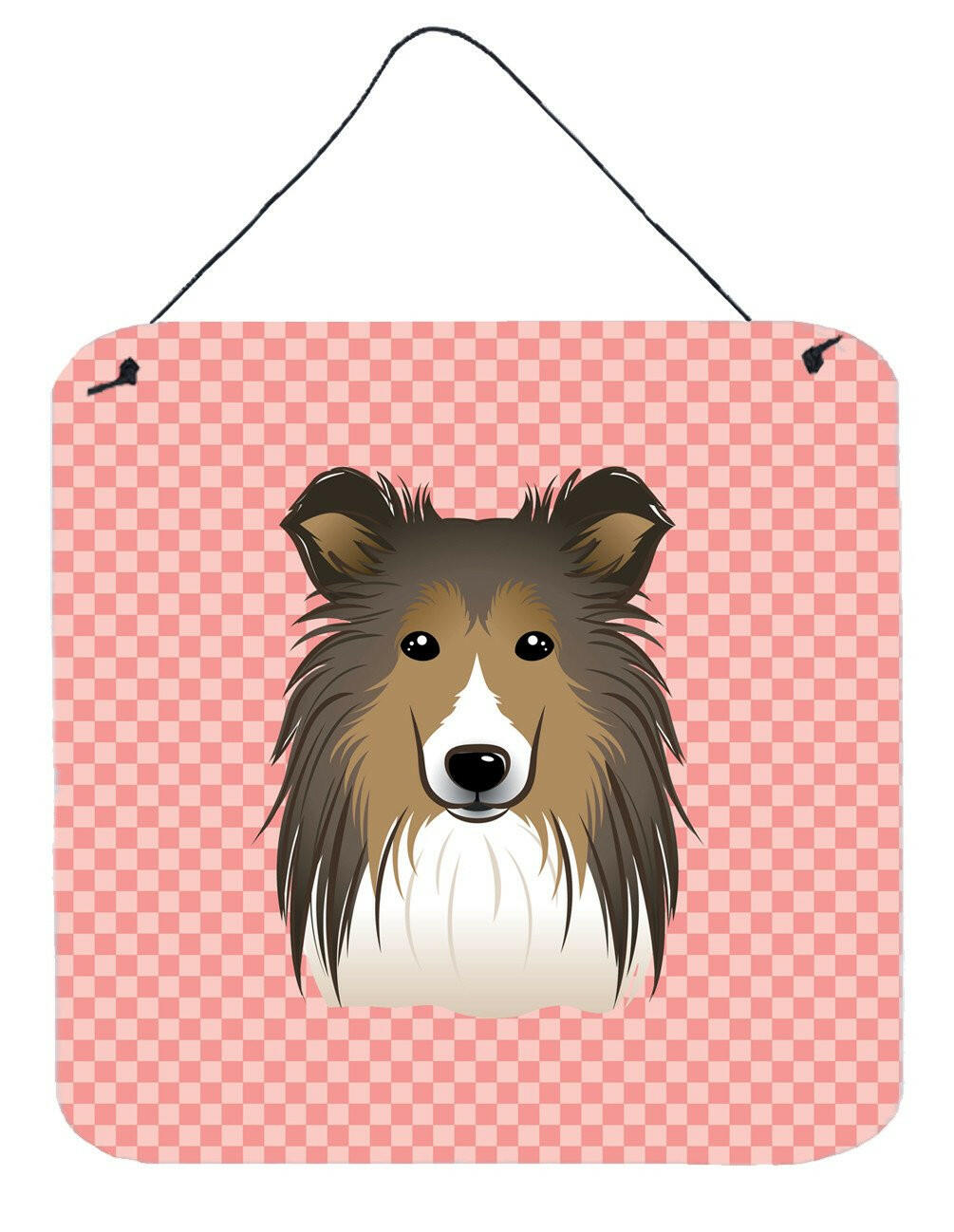 Checkerboard Pink Sheltie Wall or Door Hanging Prints BB1242DS66 by Caroline's Treasures