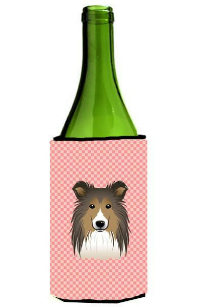 Checkerboard Pink Sheltie Wine Bottle Beverage Insulator Hugger BB1242LITERK by Caroline's Treasures