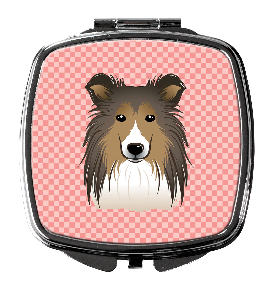 Checkerboard Pink Sheltie Compact Mirror BB1242SCM  the-store.com.