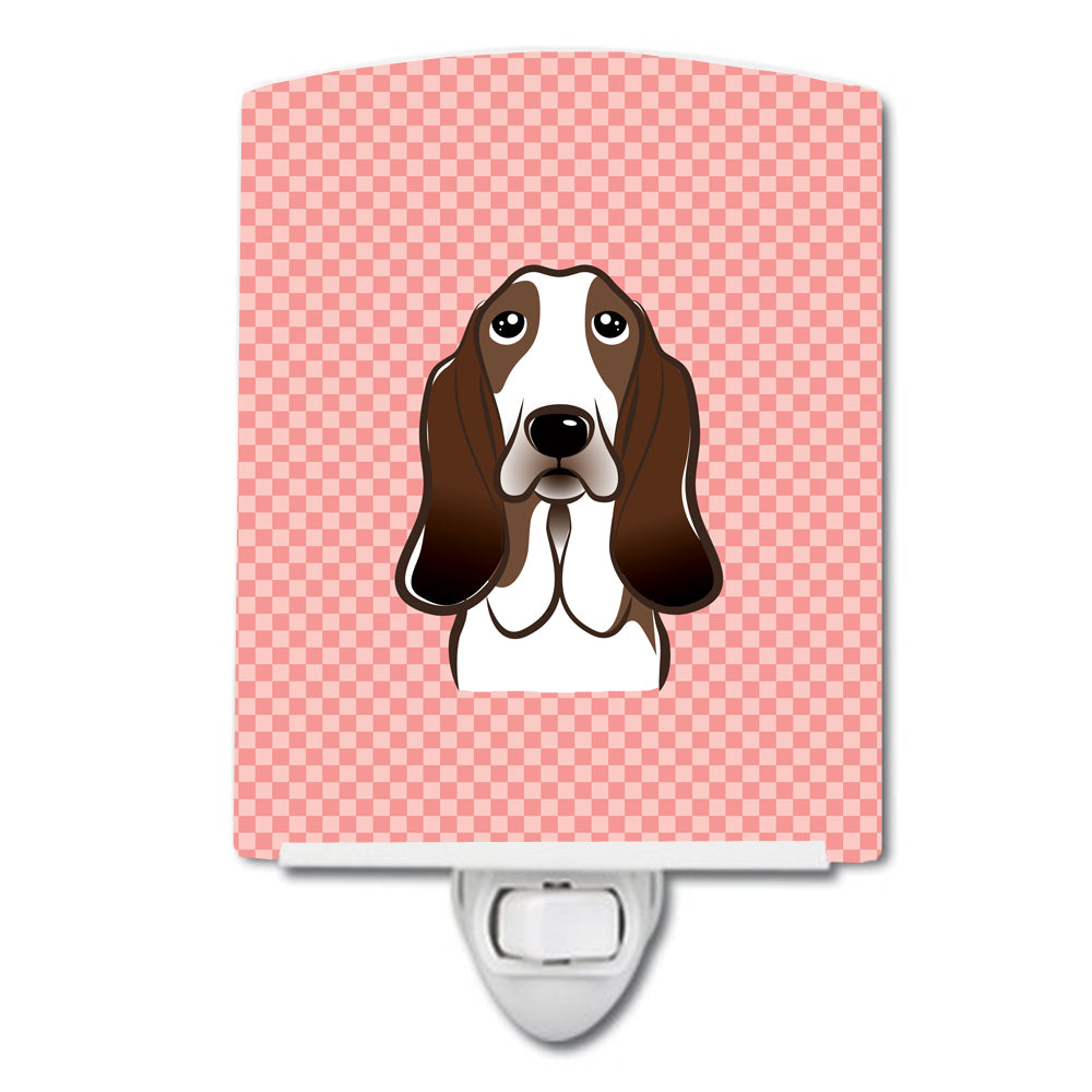 Checkerboard Pink Basset Hound Ceramic Night Light BB1243CNL - the-store.com