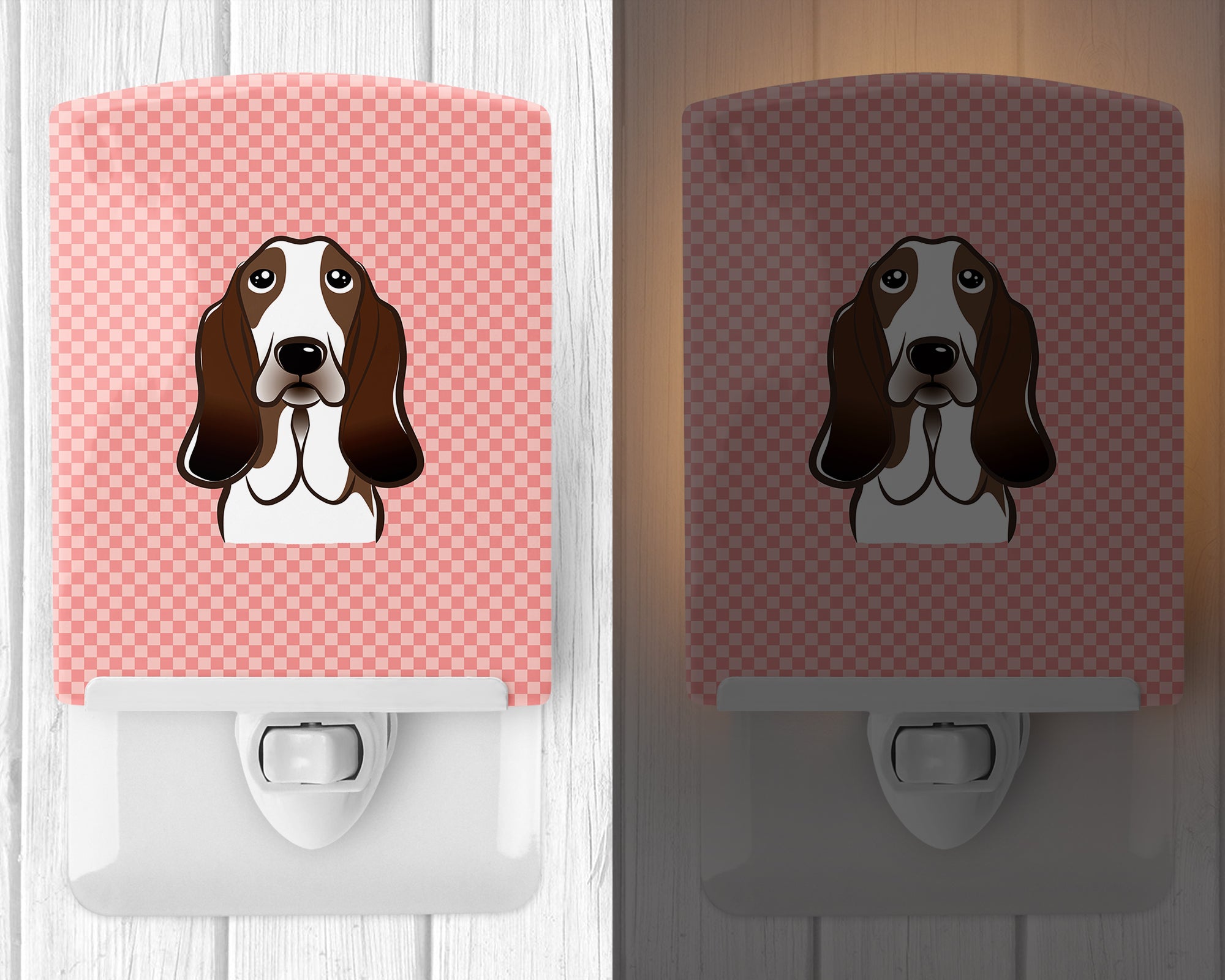 Checkerboard Pink Basset Hound Ceramic Night Light BB1243CNL - the-store.com