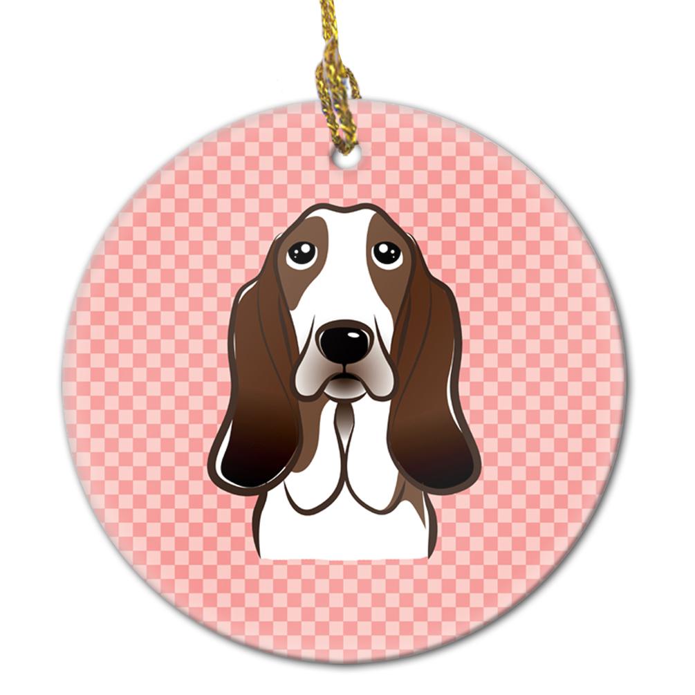 Checkerboard Pink Basset Hound Ceramic Ornament BB1243CO1 by Caroline's Treasures