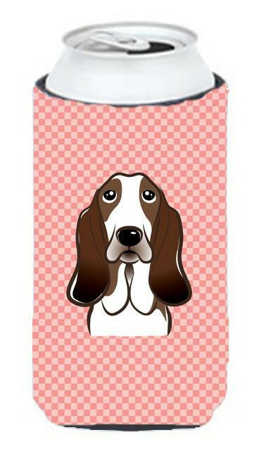 Checkerboard Pink Basset Hound Tall Boy Beverage Insulator Hugger BB1243TBC by Caroline's Treasures