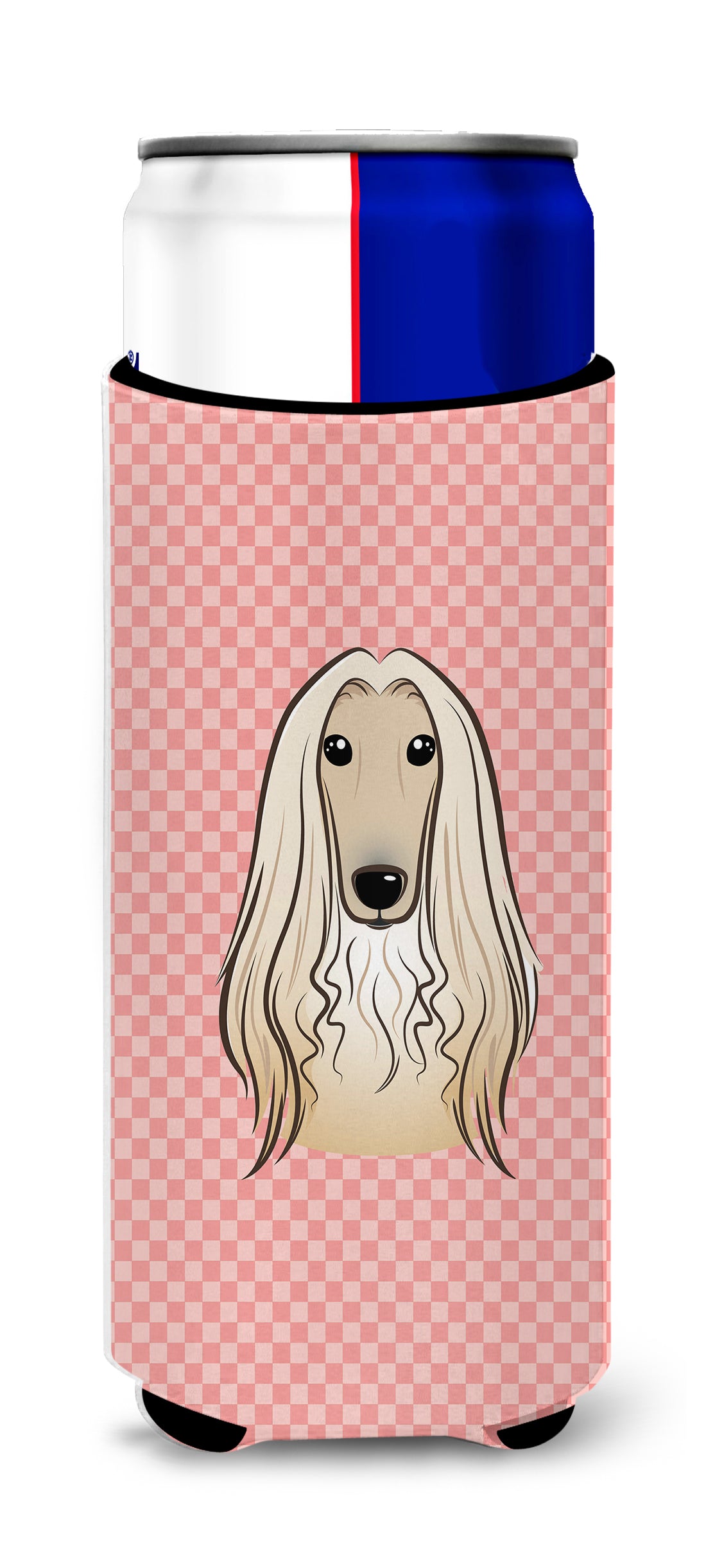 Checkerboard Pink Afghan Hound Ultra Beverage Insulators for slim cans BB1244MUK.