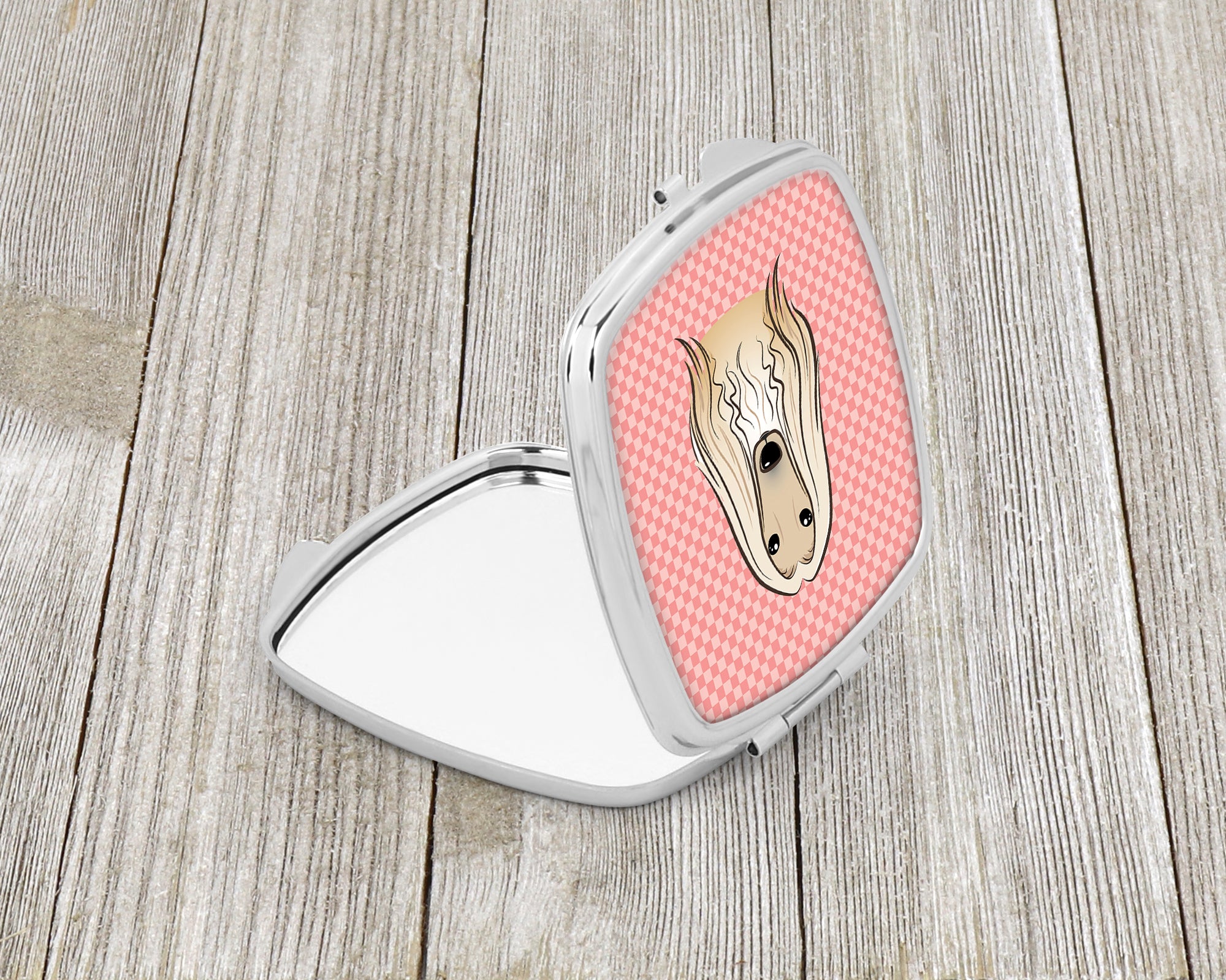 Checkerboard Pink Afghan Hound Compact Mirror BB1244SCM  the-store.com.