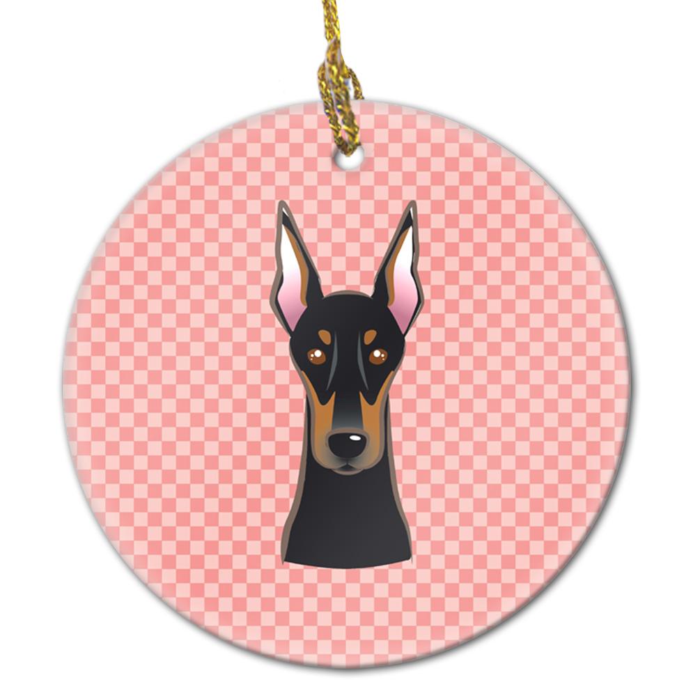 Checkerboard Pink Doberman Ceramic Ornament BB1245CO1 by Caroline&#39;s Treasures