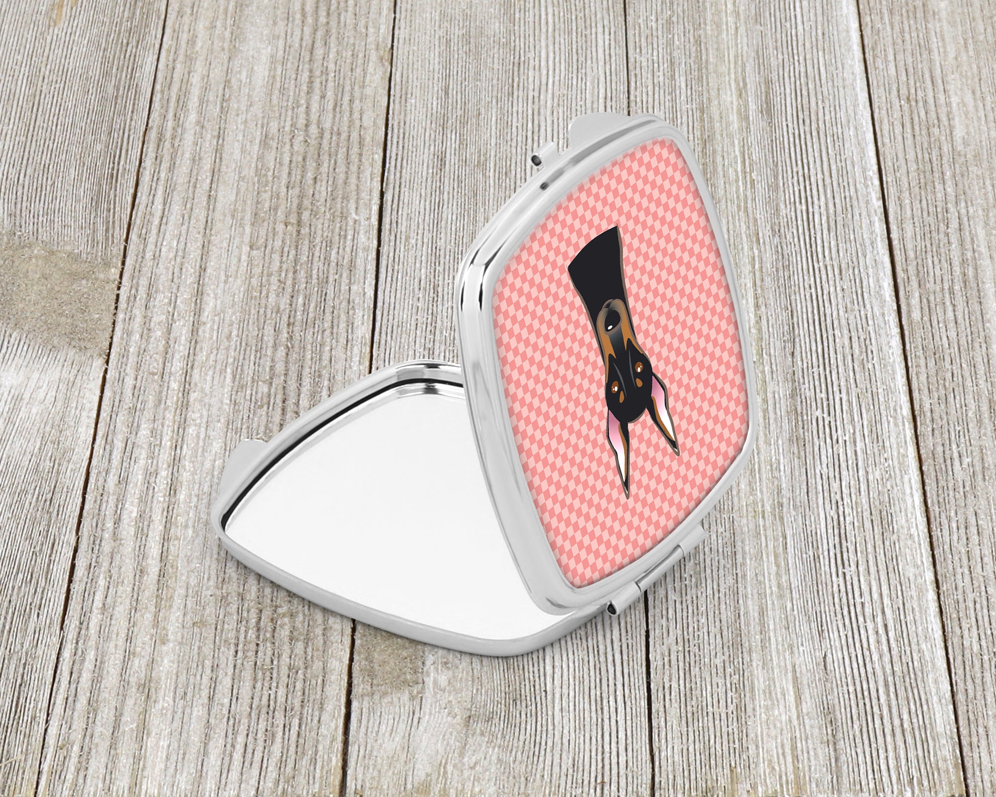 Checkerboard Pink Doberman Compact Mirror BB1245SCM  the-store.com.