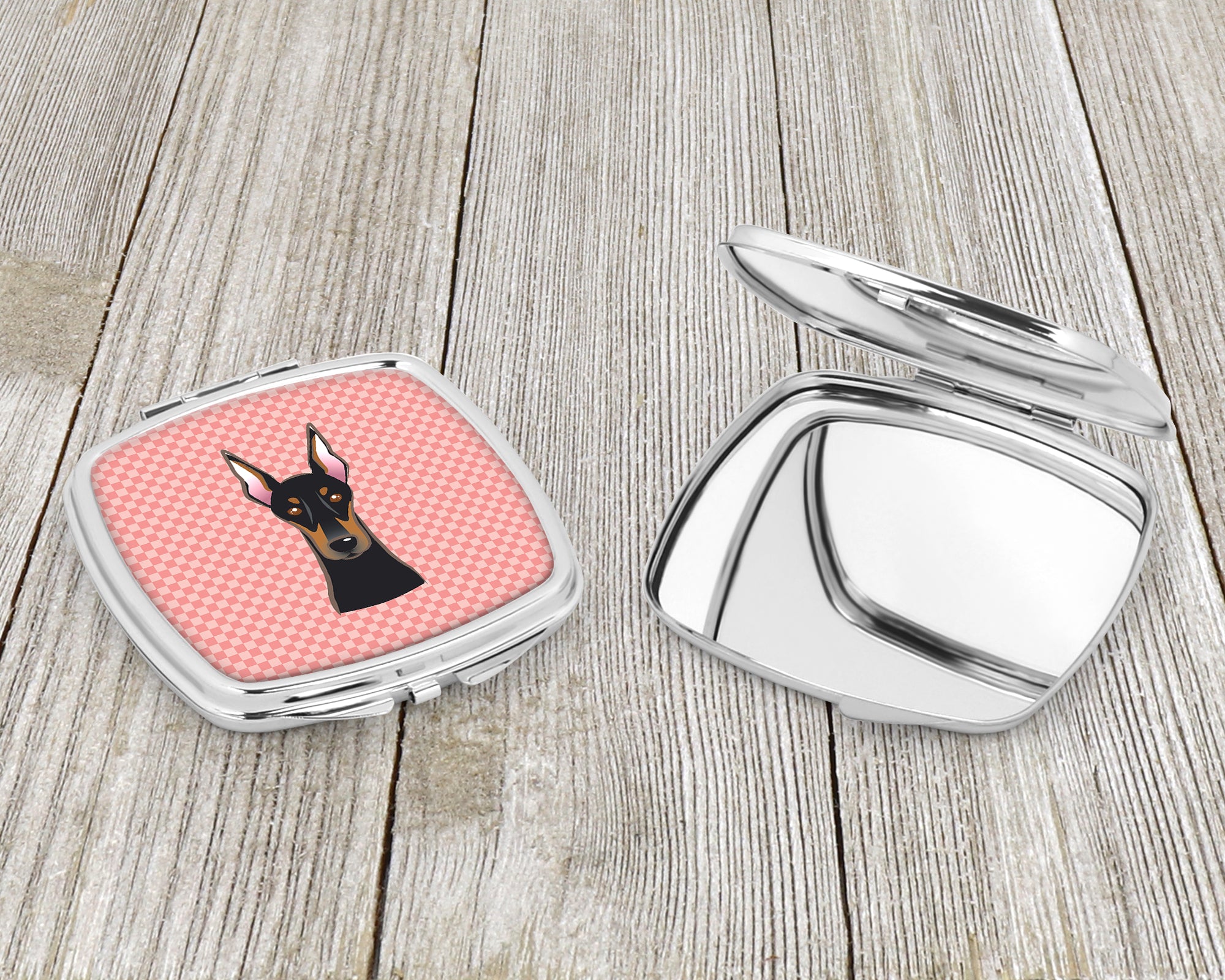 Checkerboard Pink Doberman Compact Mirror BB1245SCM  the-store.com.