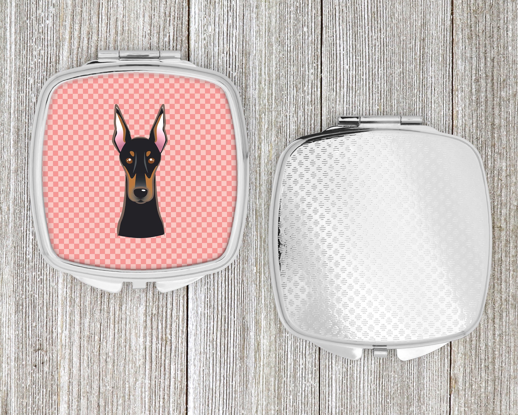 Checkerboard Pink Doberman Compact Mirror BB1245SCM  the-store.com.