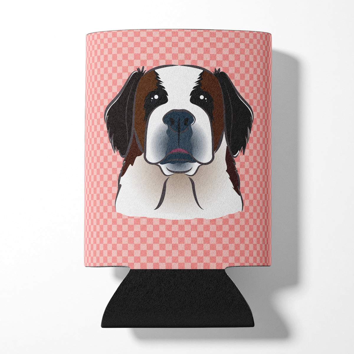 Checkerboard Pink Saint Bernard Can or Bottle Hugger BB1246CC.