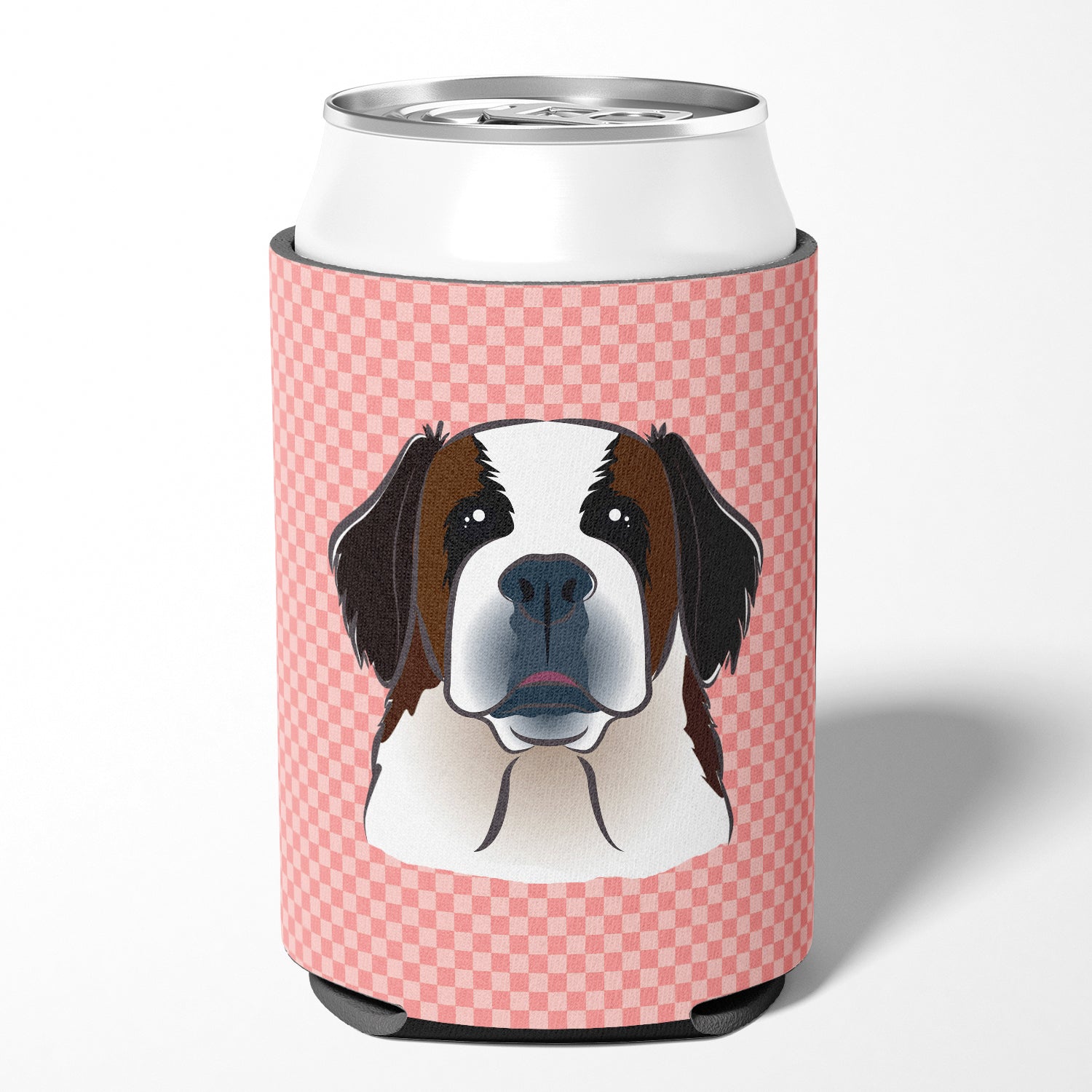 Checkerboard Pink Saint Bernard Can or Bottle Hugger BB1246CC.