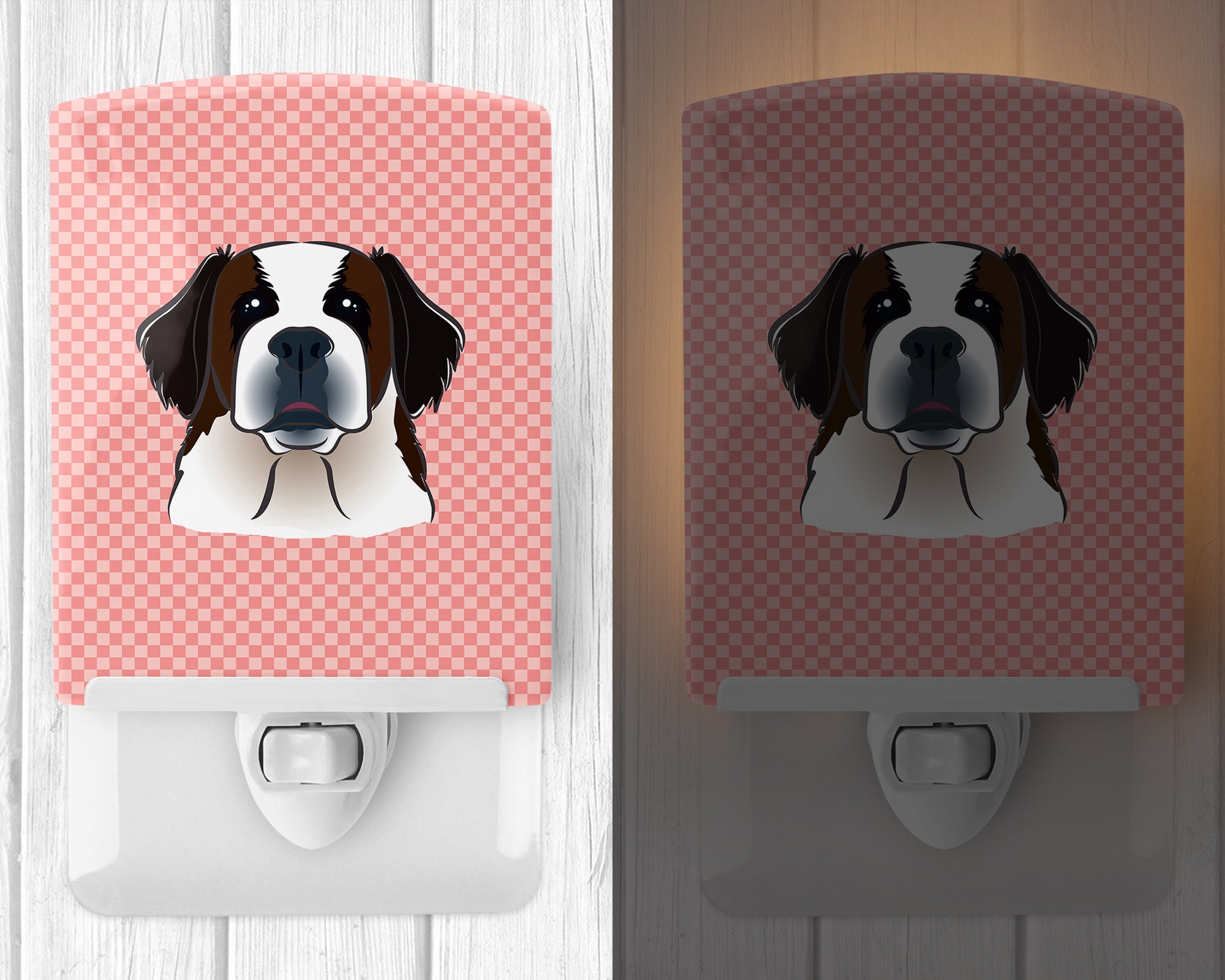 Checkerboard Pink Saint Bernard Ceramic Night Light BB1246CNL - the-store.com