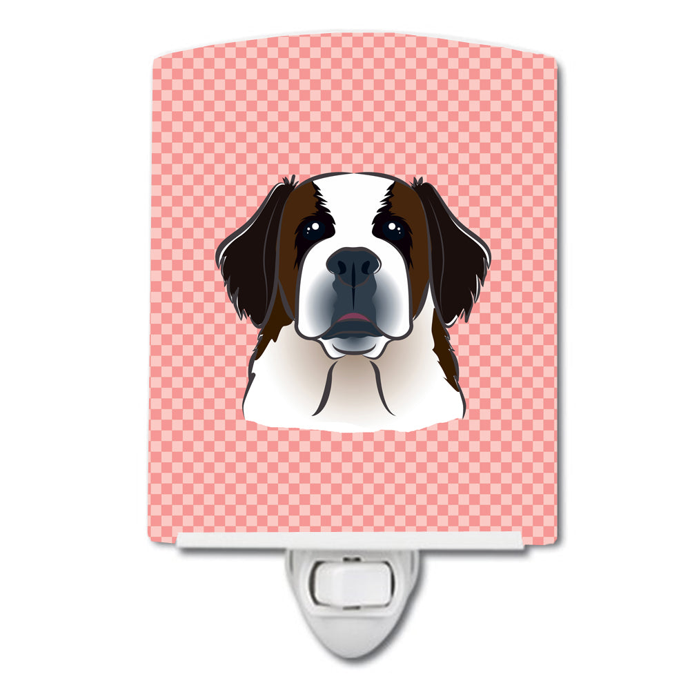 Checkerboard Pink Saint Bernard Ceramic Night Light BB1246CNL - the-store.com