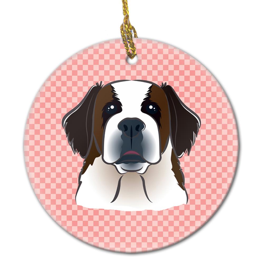 Checkerboard Pink Saint Bernard Ceramic Ornament BB1246CO1 by Caroline's Treasures