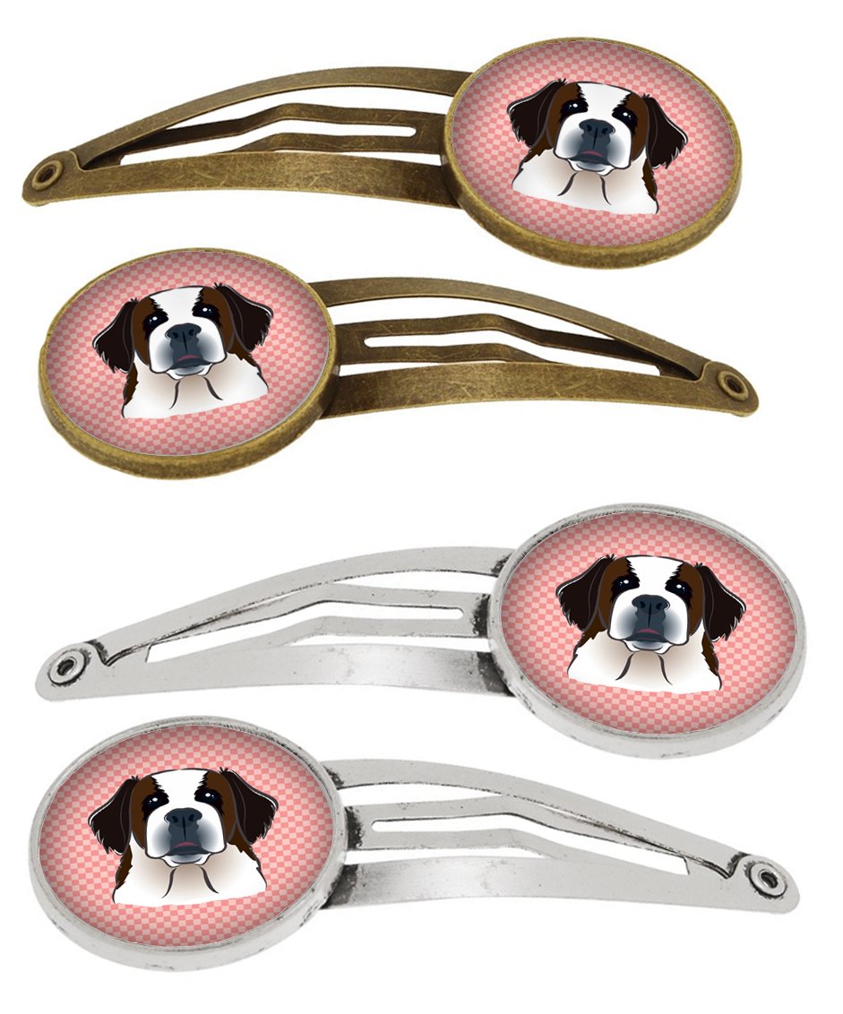 Checkerboard Pink Saint Bernard Set of 4 Barrettes Hair Clips BB1246HCS4 by Caroline's Treasures