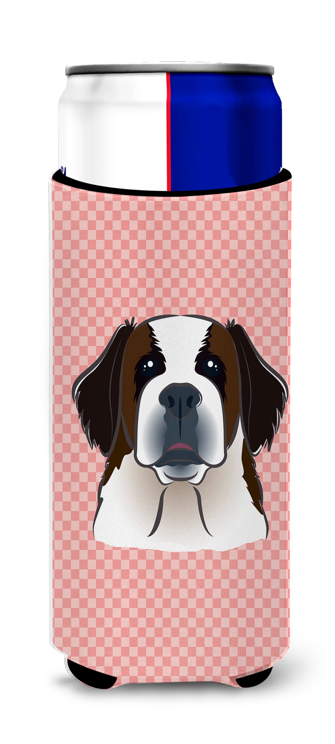 Checkerboard Pink Saint Bernard Ultra Beverage Insulators for slim cans BB1246MUK.