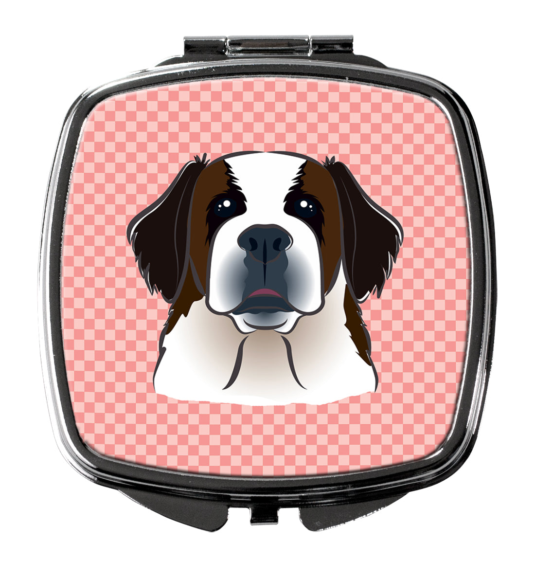 Checkerboard Pink Saint Bernard Compact Mirror BB1246SCM  the-store.com.