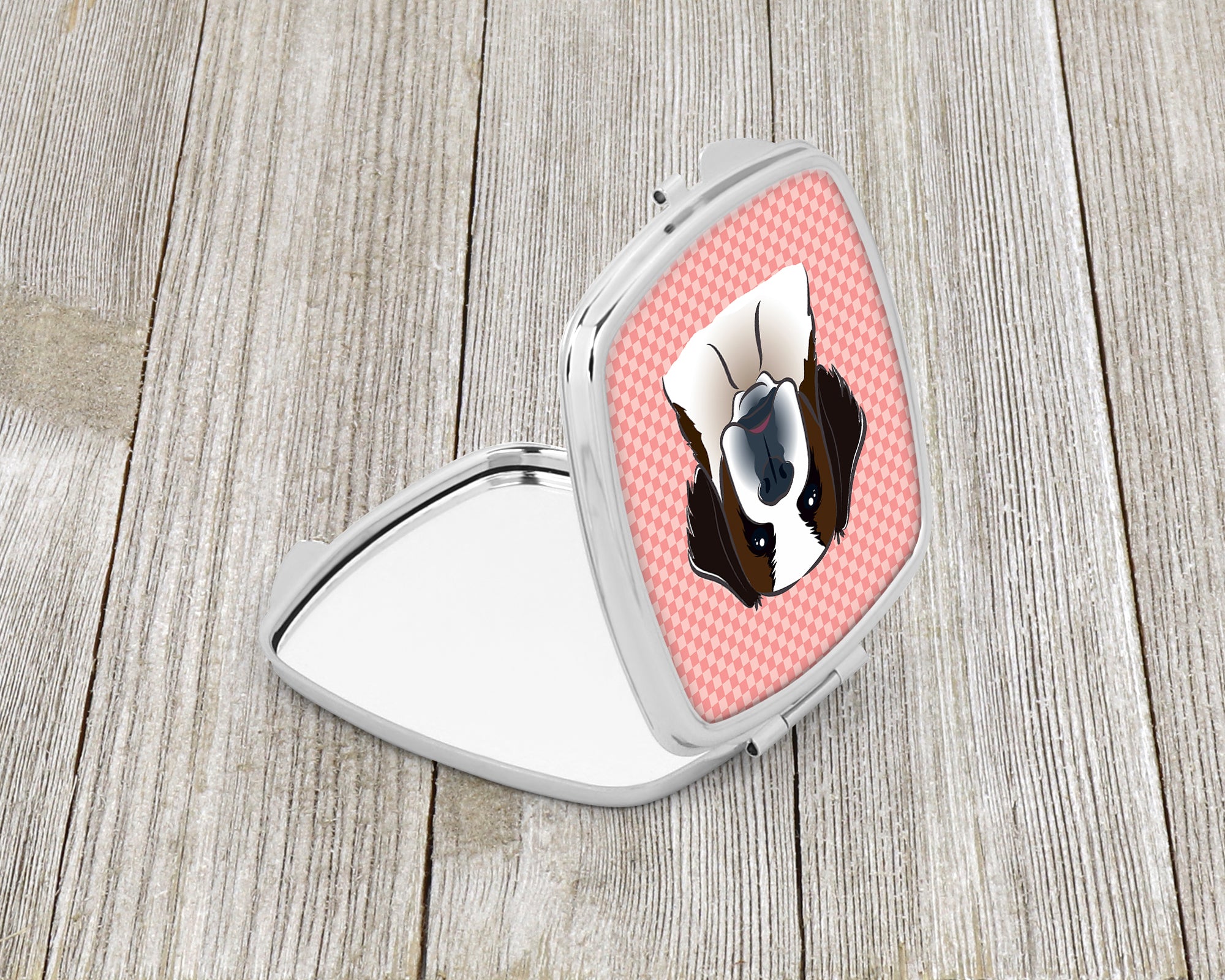 Checkerboard Pink Saint Bernard Compact Mirror BB1246SCM  the-store.com.