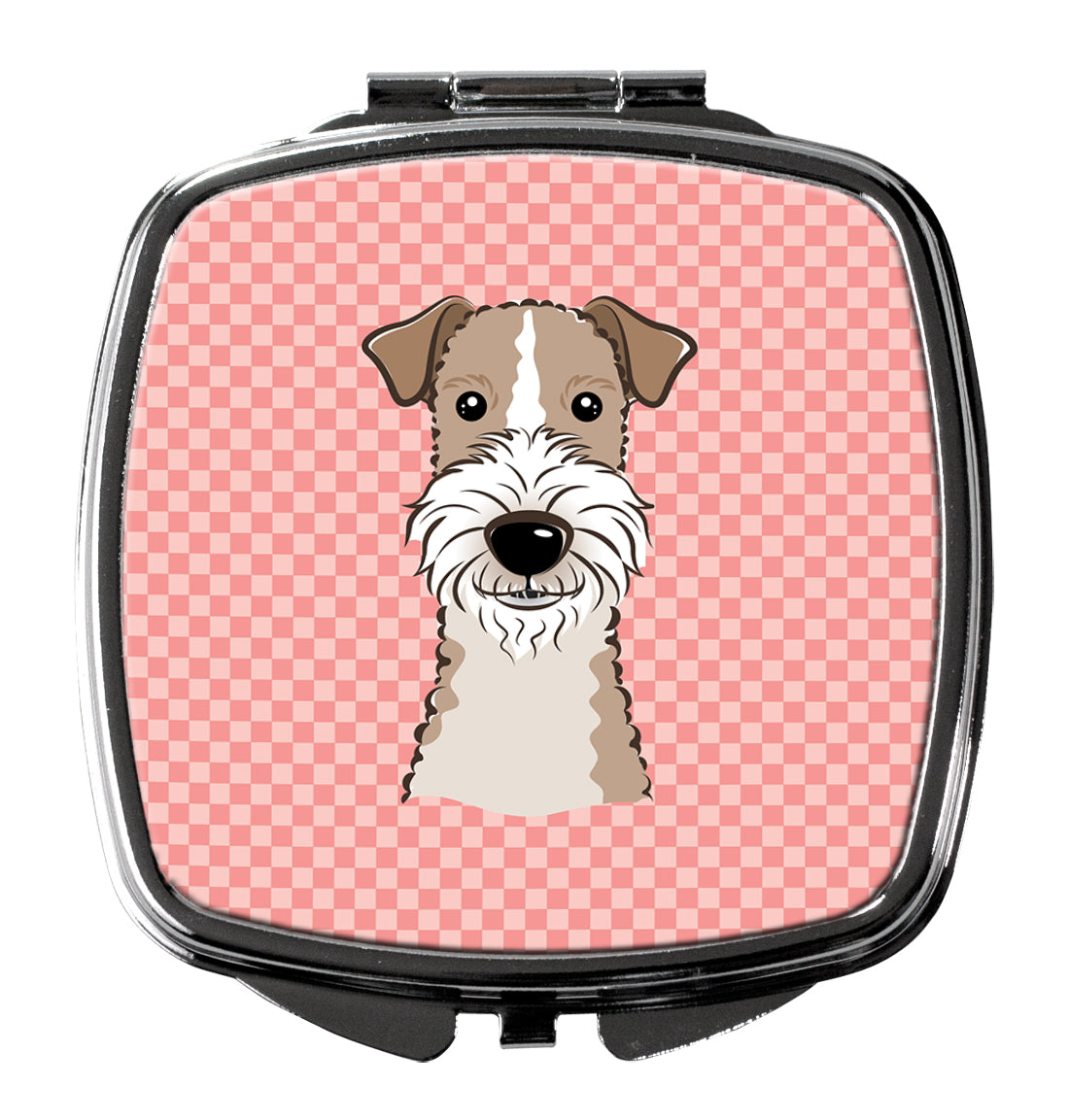 Checkerboard Pink Wire Haired Fox Terrier Compact Mirror BB1247SCM  the-store.com.