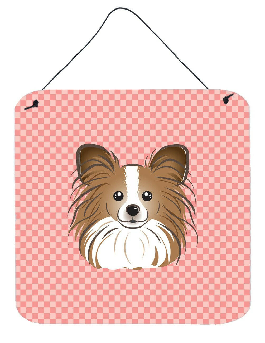 Checkerboard Pink Papillon Wall or Door Hanging Prints BB1248DS66 by Caroline's Treasures