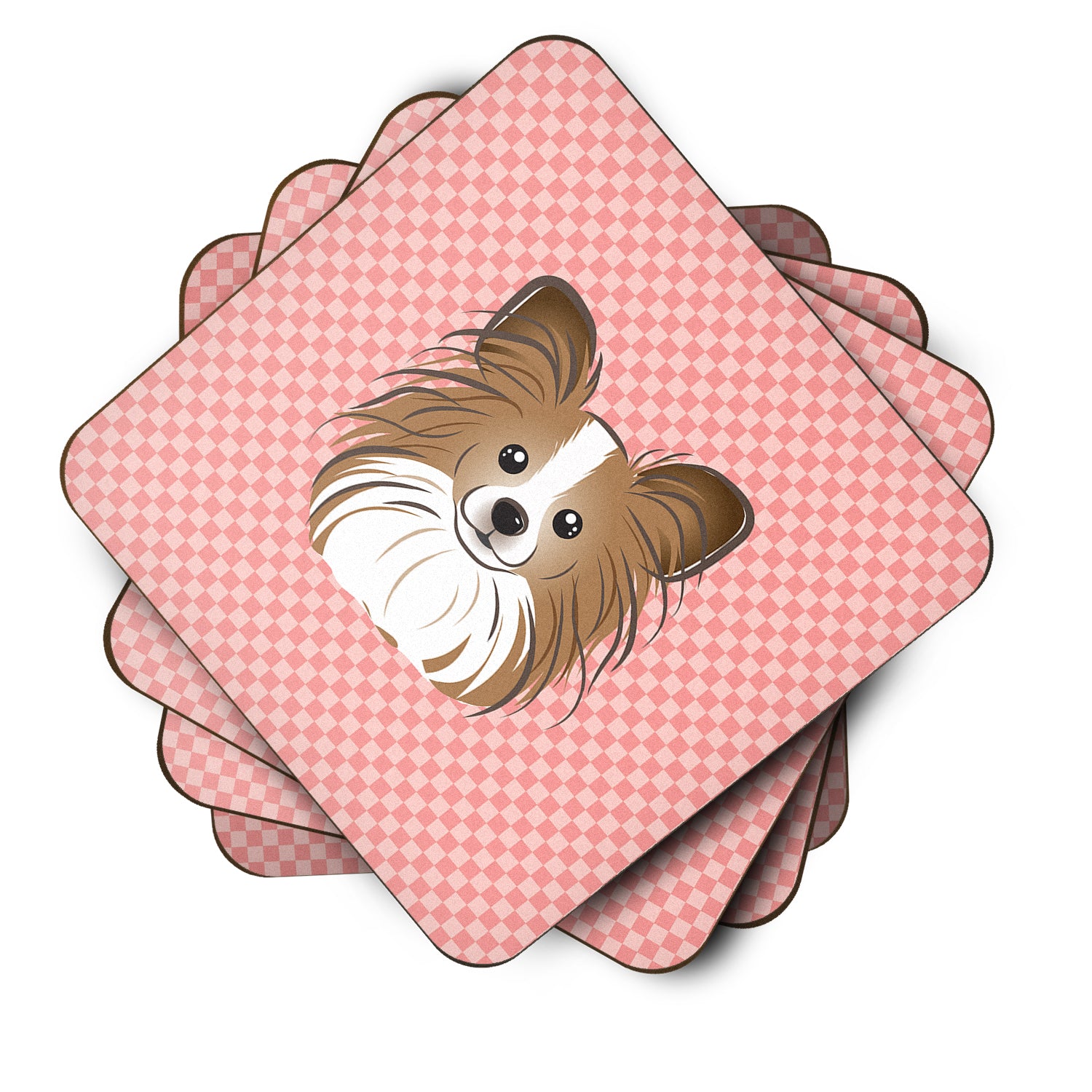 Set of 4 Checkerboard Pink Papillon Foam Coasters BB1248FC - the-store.com