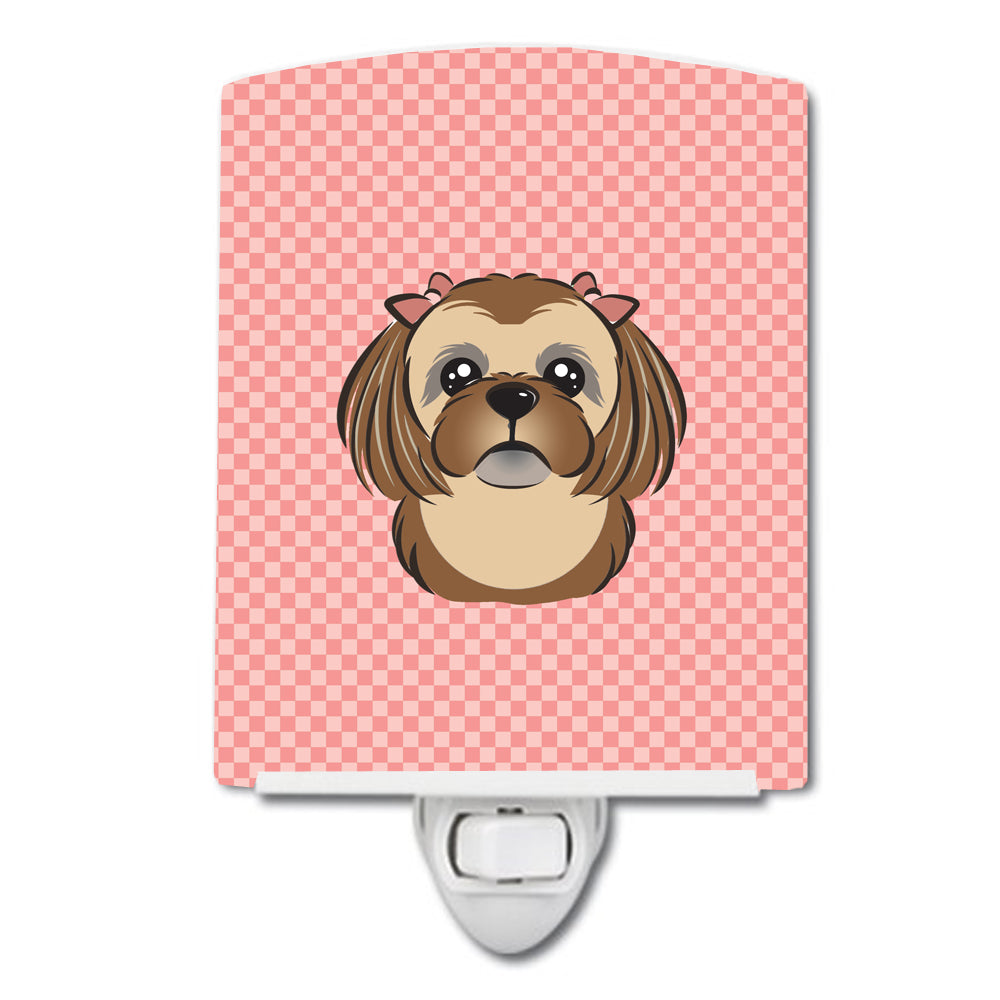 Checkerboard Pink Chocolate Brown Shih Tzu Ceramic Night Light BB1249CNL - the-store.com