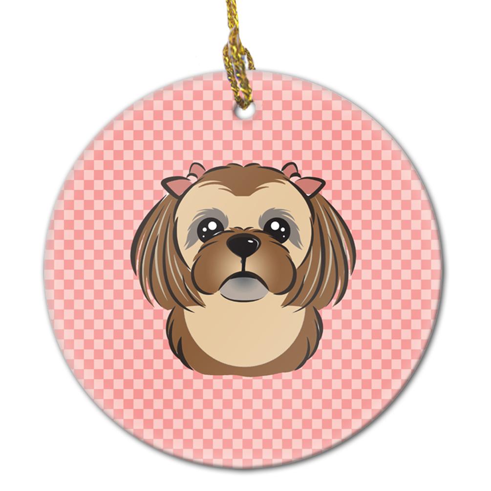 Checkerboard Pink Chocolate Brown Shih Tzu Ceramic Ornament BB1249CO1 by Caroline's Treasures