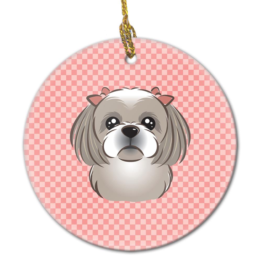 Checkerboard Pink Gray Silver Shih Tzu Ceramic Ornament BB1250CO1 by Caroline's Treasures