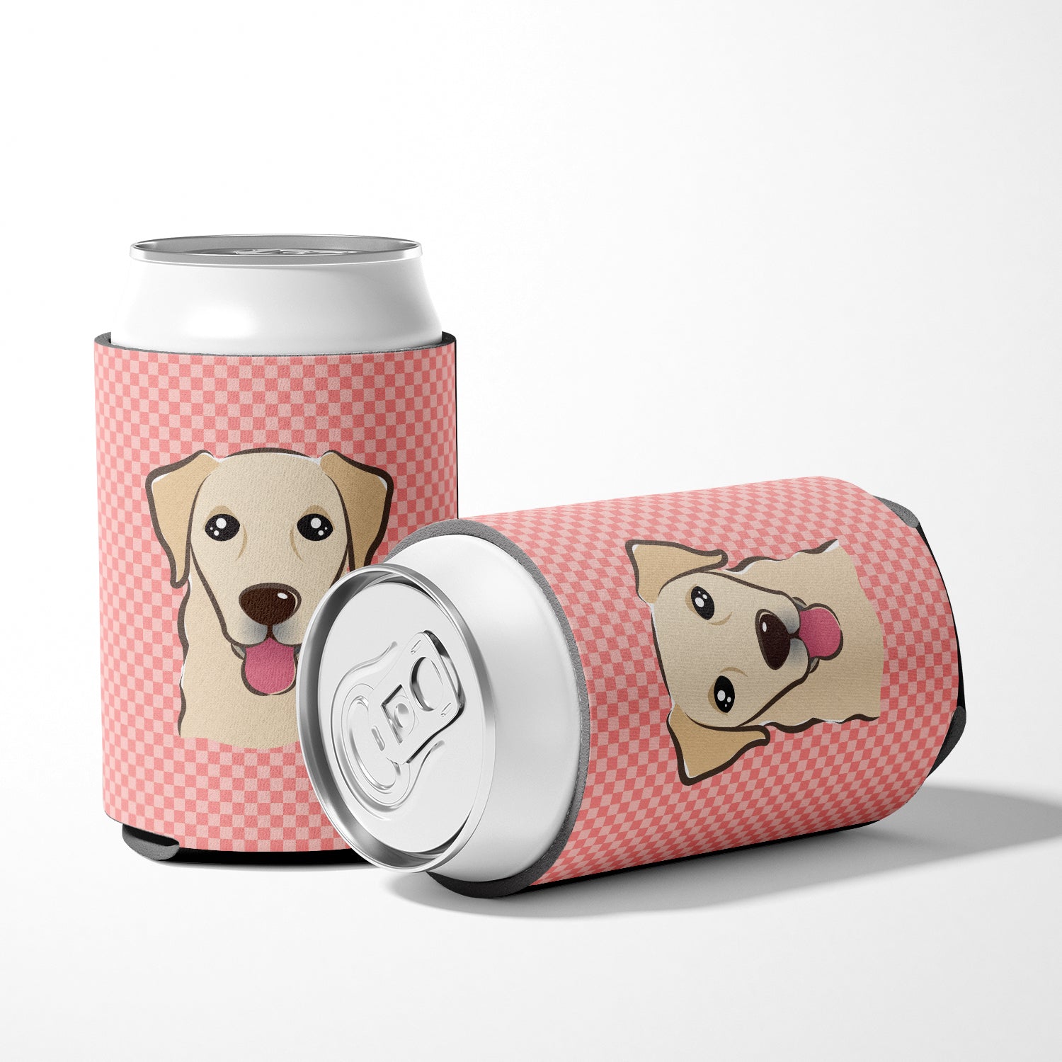 Checkerboard Pink Golden Retriever Can or Bottle Hugger BB1252CC.