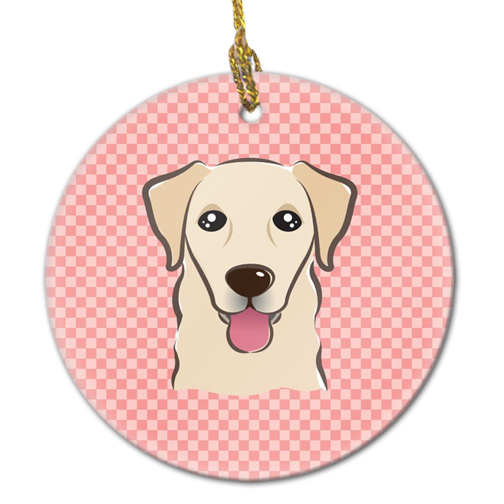 Checkerboard Pink Golden Retriever Ceramic Ornament BB1252CO1 by Caroline&#39;s Treasures