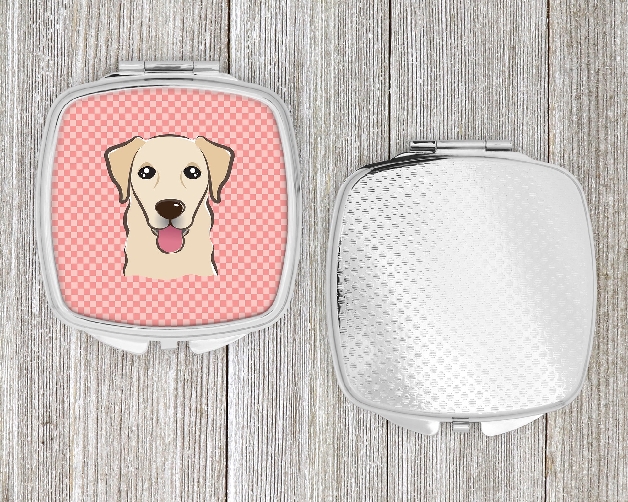 Checkerboard Pink Golden Retriever Compact Mirror BB1252SCM  the-store.com.