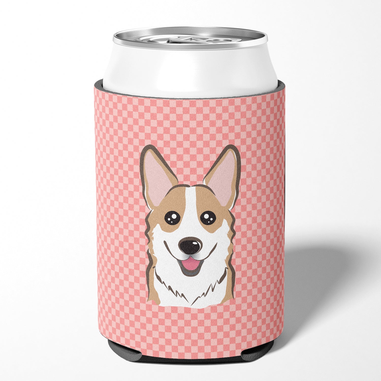 Checkerboard Pink Corgi Can or Bottle Hugger BB1253CC.