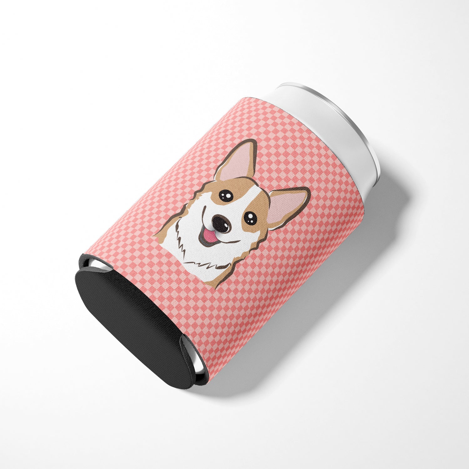 Checkerboard Pink Corgi Can or Bottle Hugger BB1253CC.