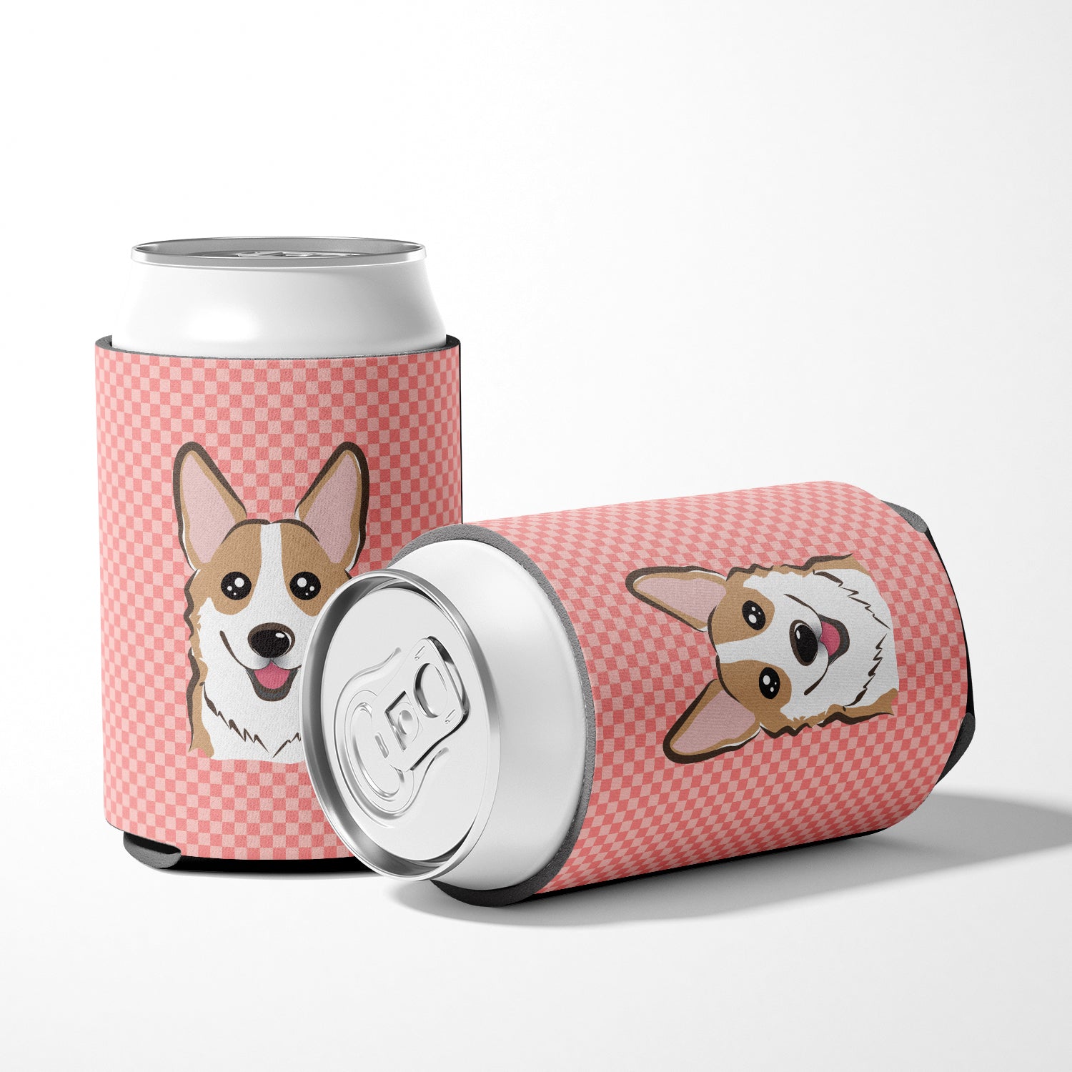 Checkerboard Pink Corgi Can or Bottle Hugger BB1253CC.