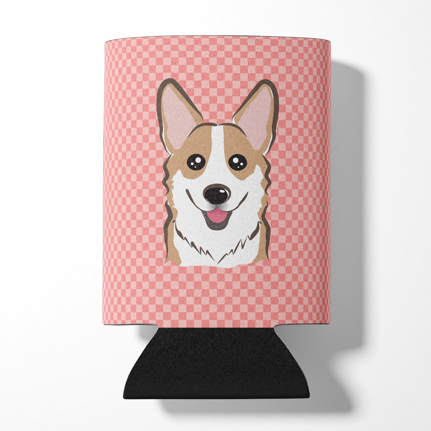 Checkerboard Pink Corgi Can or Bottle Hugger BB1253CC.