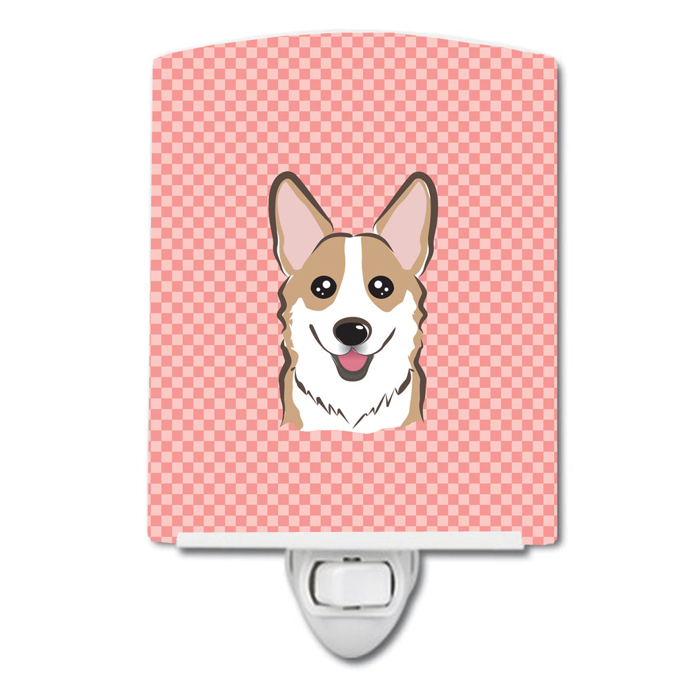 Checkerboard Pink Corgi Ceramic Night Light BB1253CNL - the-store.com