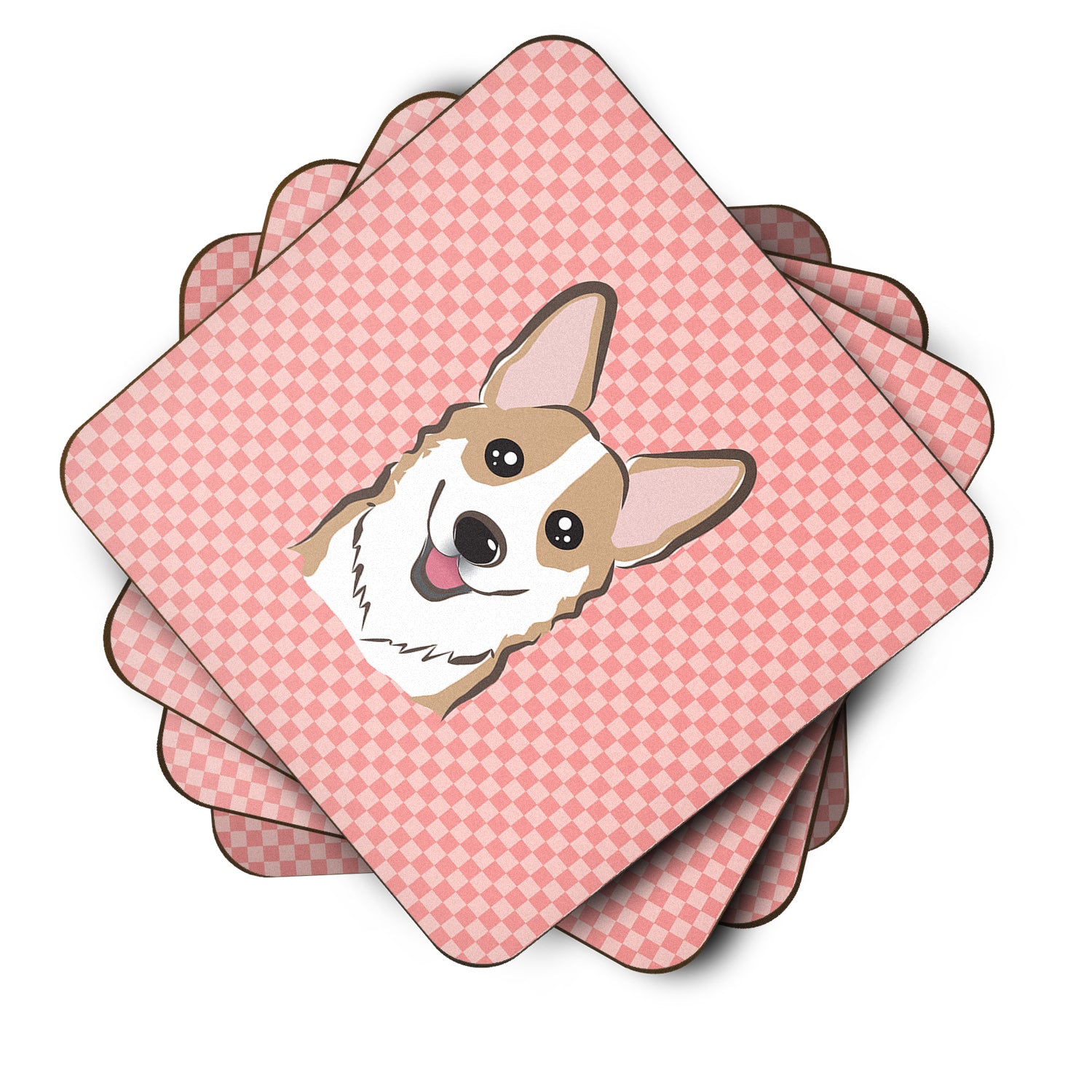 Set of 4 Checkerboard Pink Corgi Foam Coasters BB1253FC - the-store.com