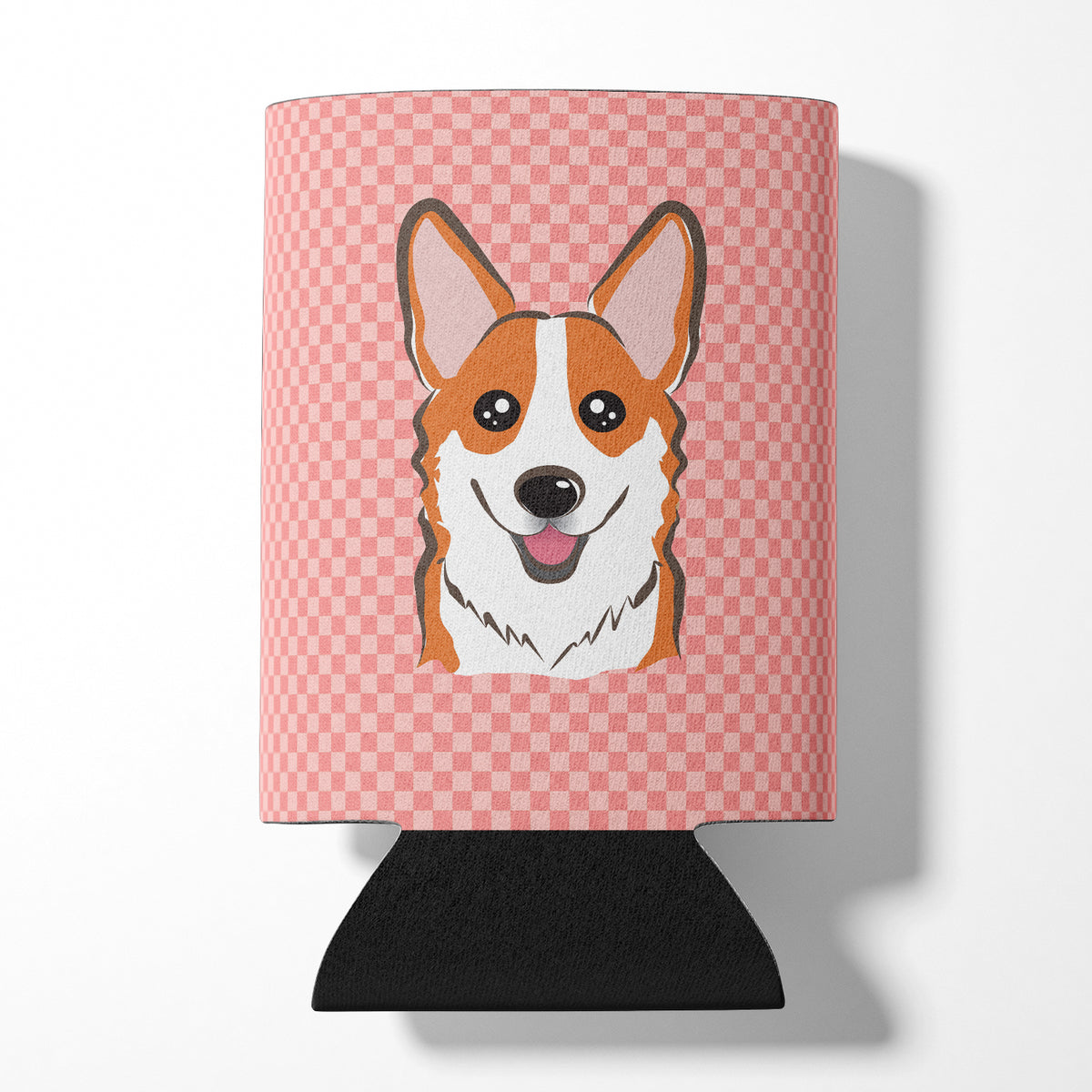 Checkerboard Pink Corgi Can or Bottle Hugger BB1254CC.