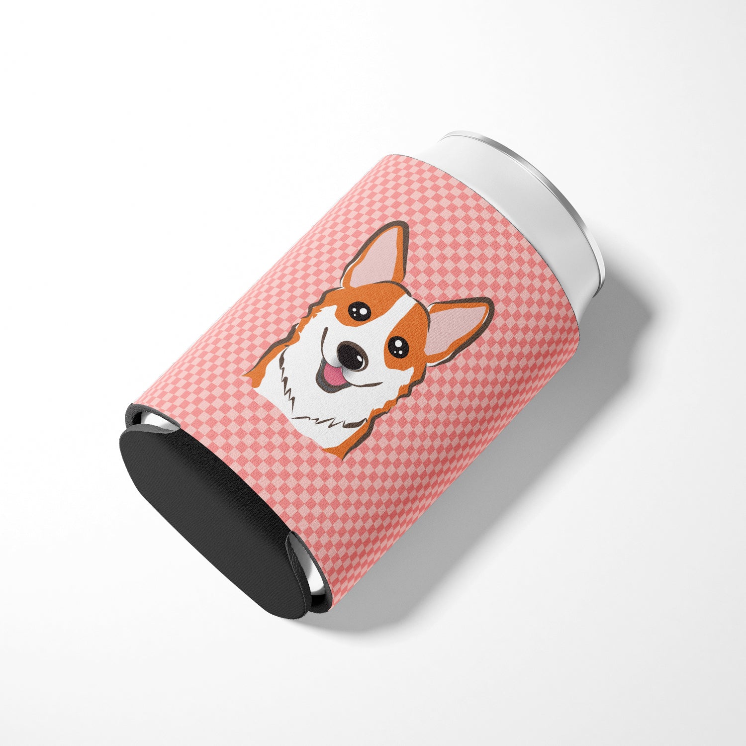 Checkerboard Pink Corgi Can or Bottle Hugger BB1254CC.