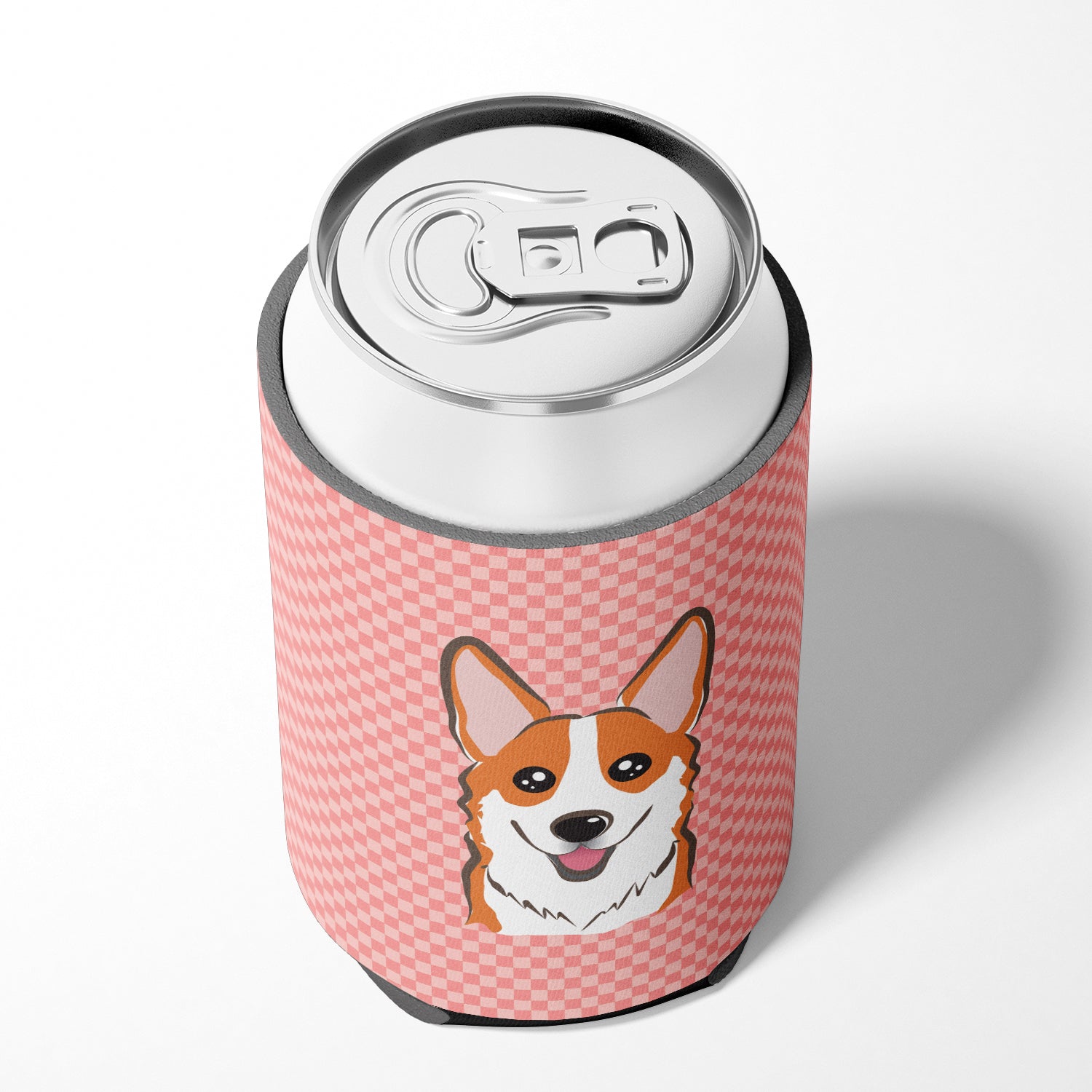 Checkerboard Pink Corgi Can or Bottle Hugger BB1254CC.