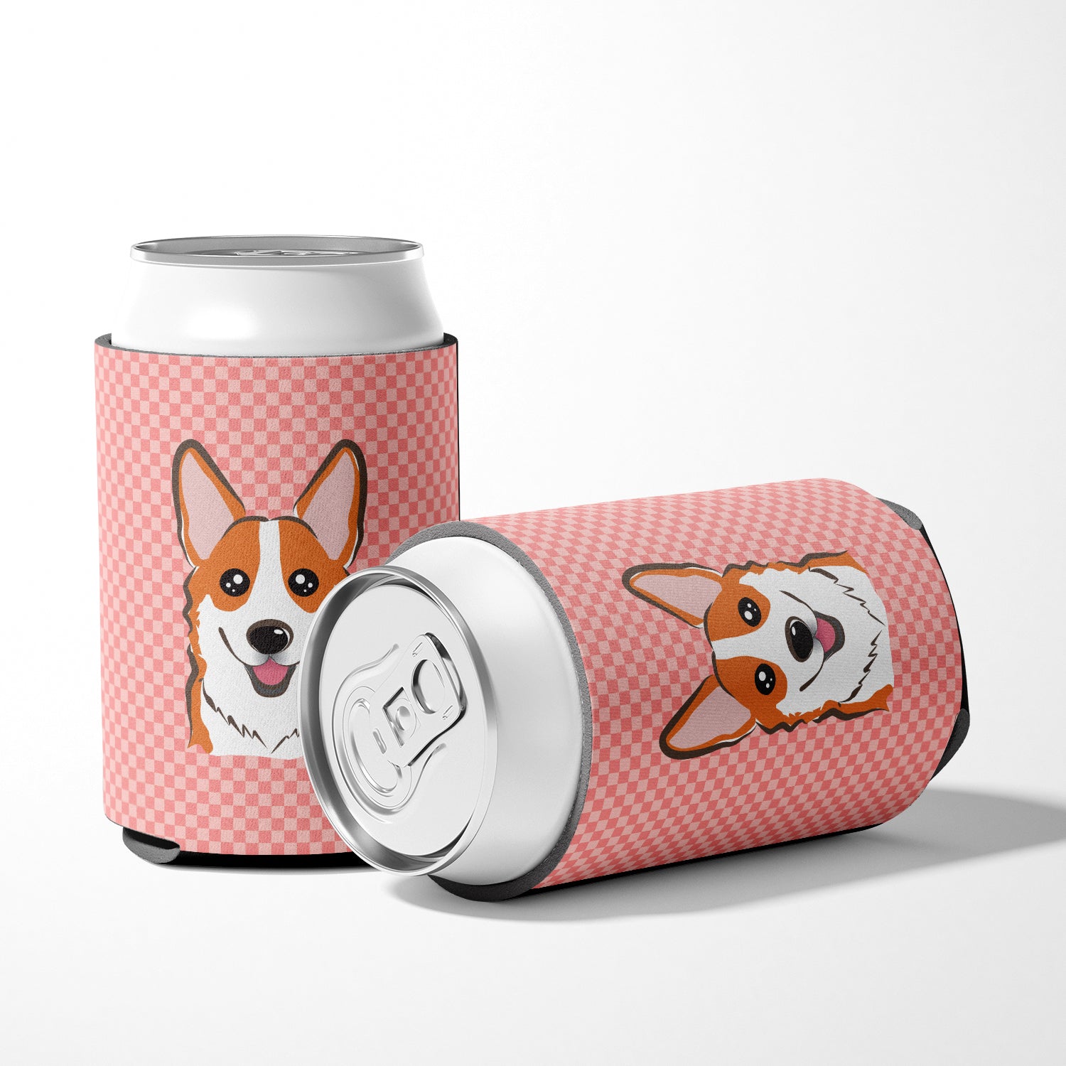 Checkerboard Pink Corgi Can or Bottle Hugger BB1254CC.