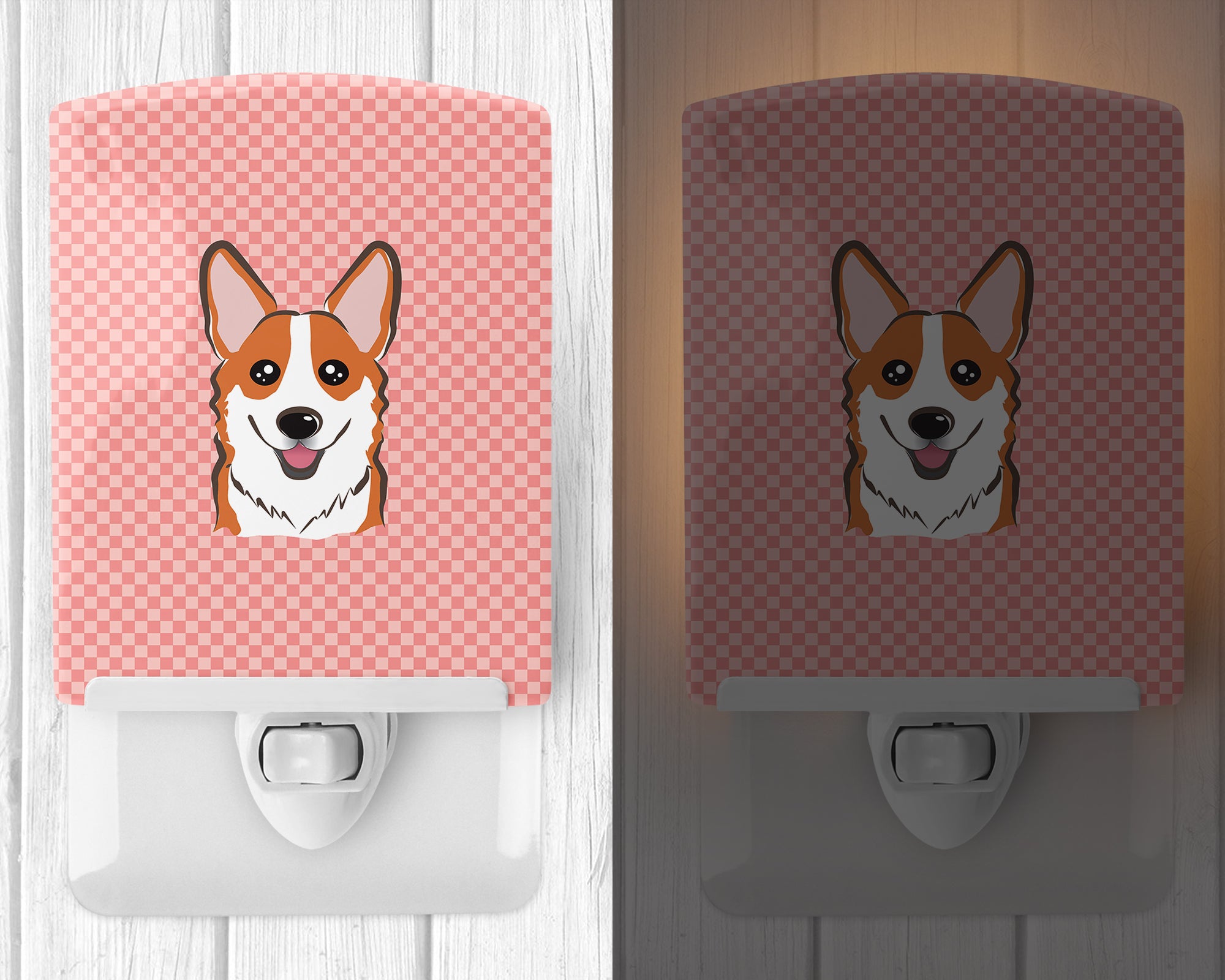 Checkerboard Pink Corgi Ceramic Night Light BB1254CNL - the-store.com