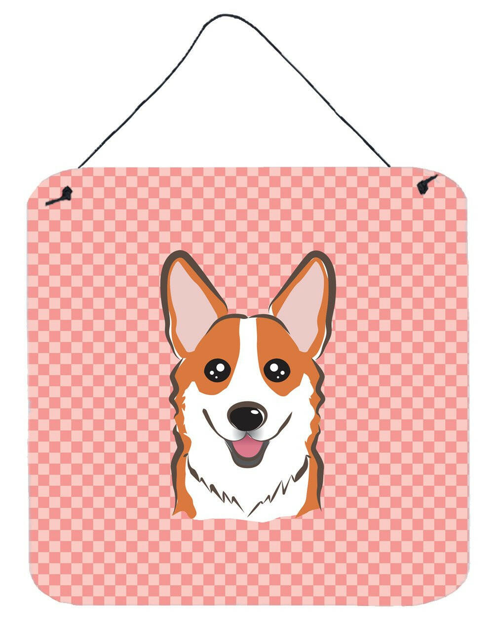 Checkerboard Pink Corgi Aluminium Metal Wall or Door Hanging Prints BB1254DS66 by Caroline&#39;s Treasures