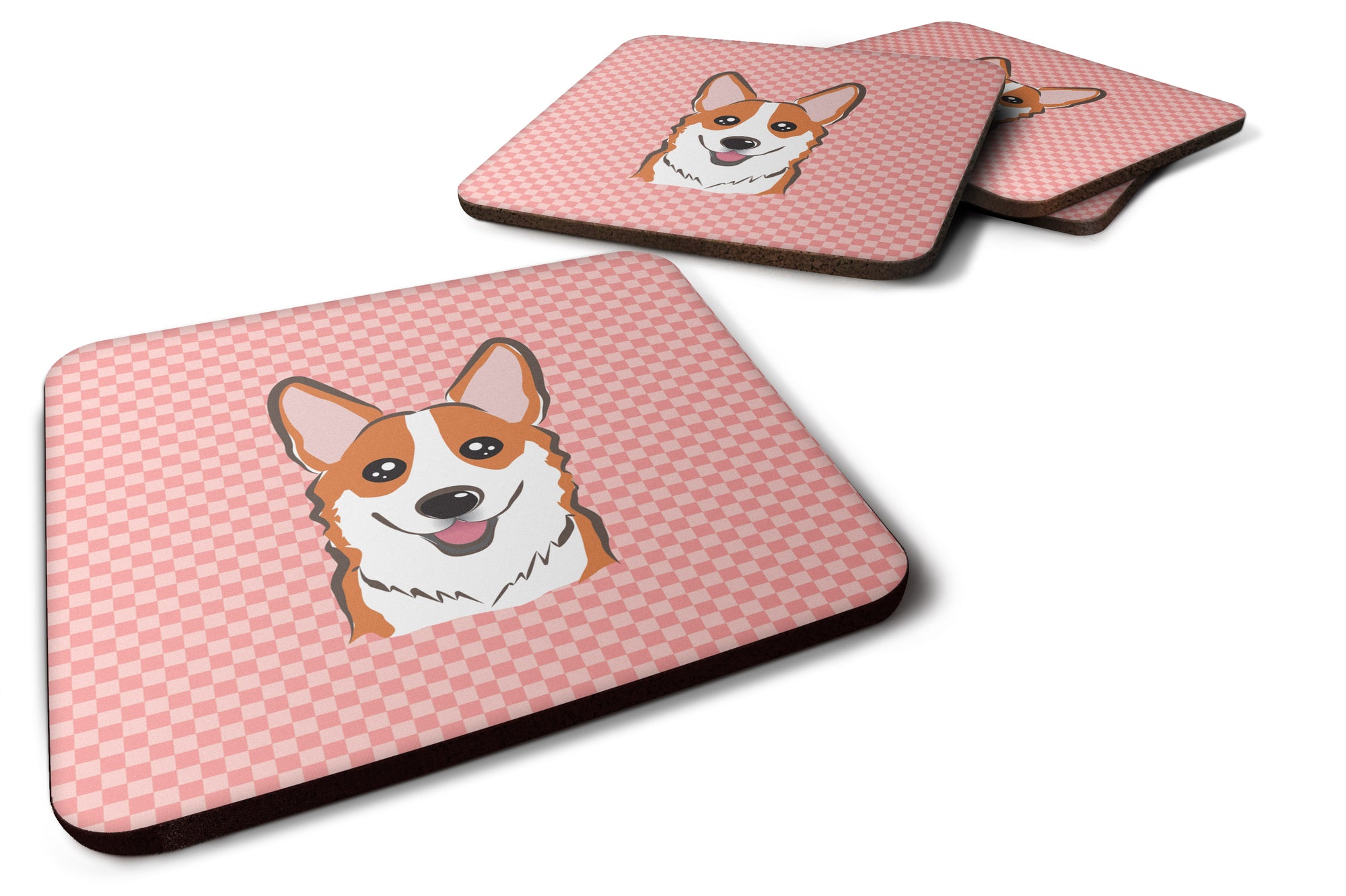 Set of 4 Checkerboard Pink Corgi Foam Coasters BB1254FC - the-store.com