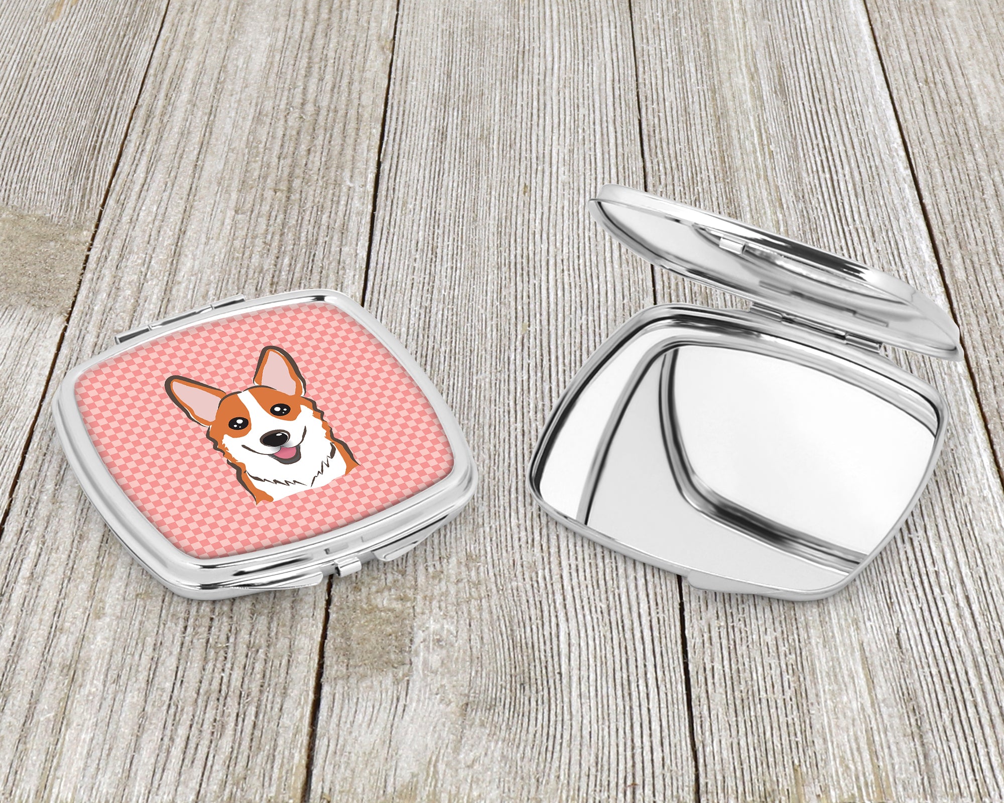 Checkerboard Pink Corgi Compact Mirror BB1254SCM  the-store.com.