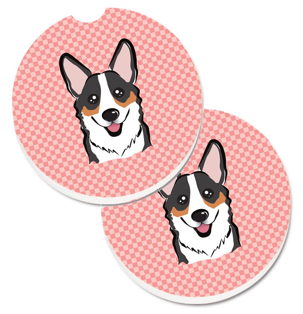 Checkerboard Pink Corgi Set of 2 Cup Holder Car Coasters BB1255CARC by Caroline's Treasures