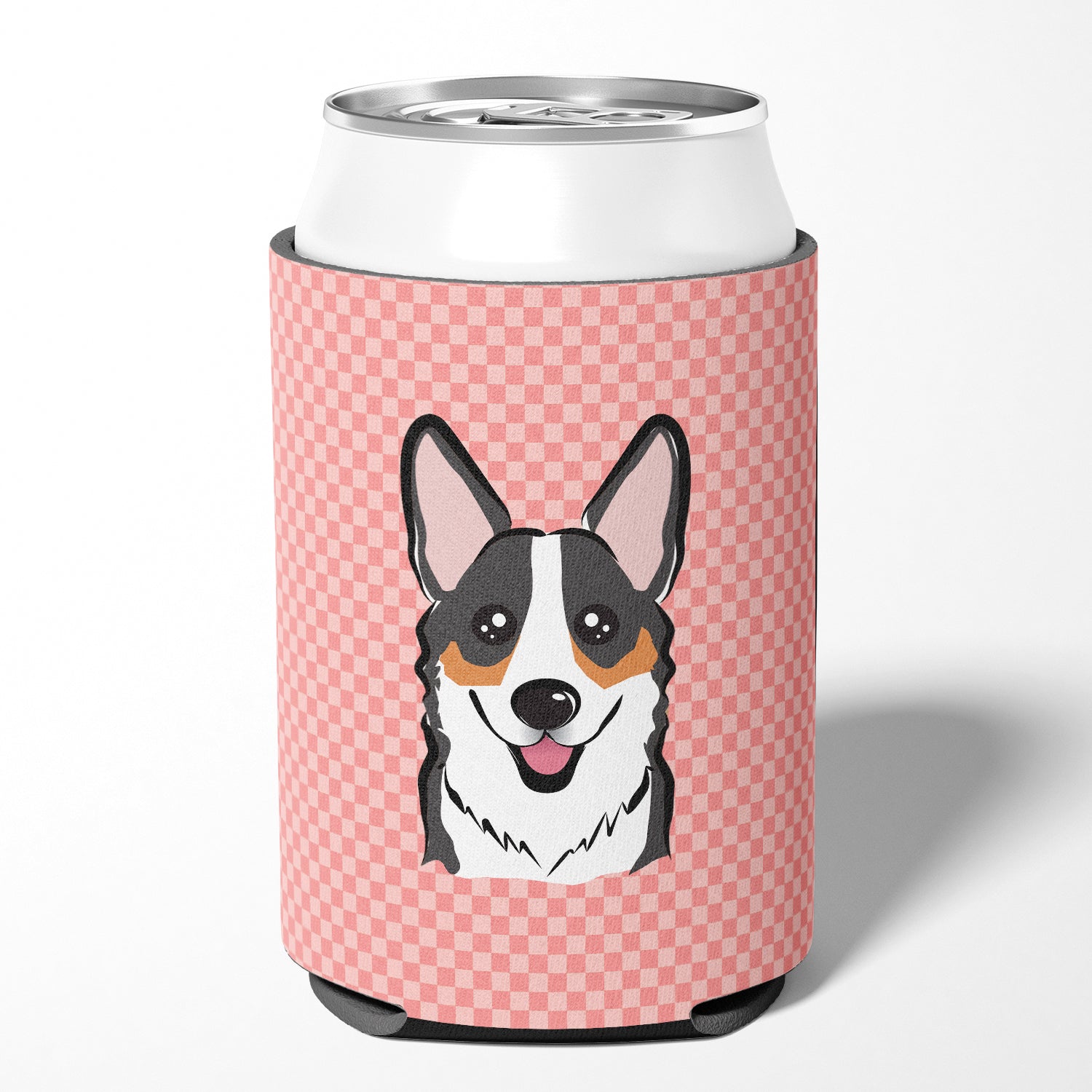 Checkerboard Pink Corgi Can or Bottle Hugger BB1255CC.